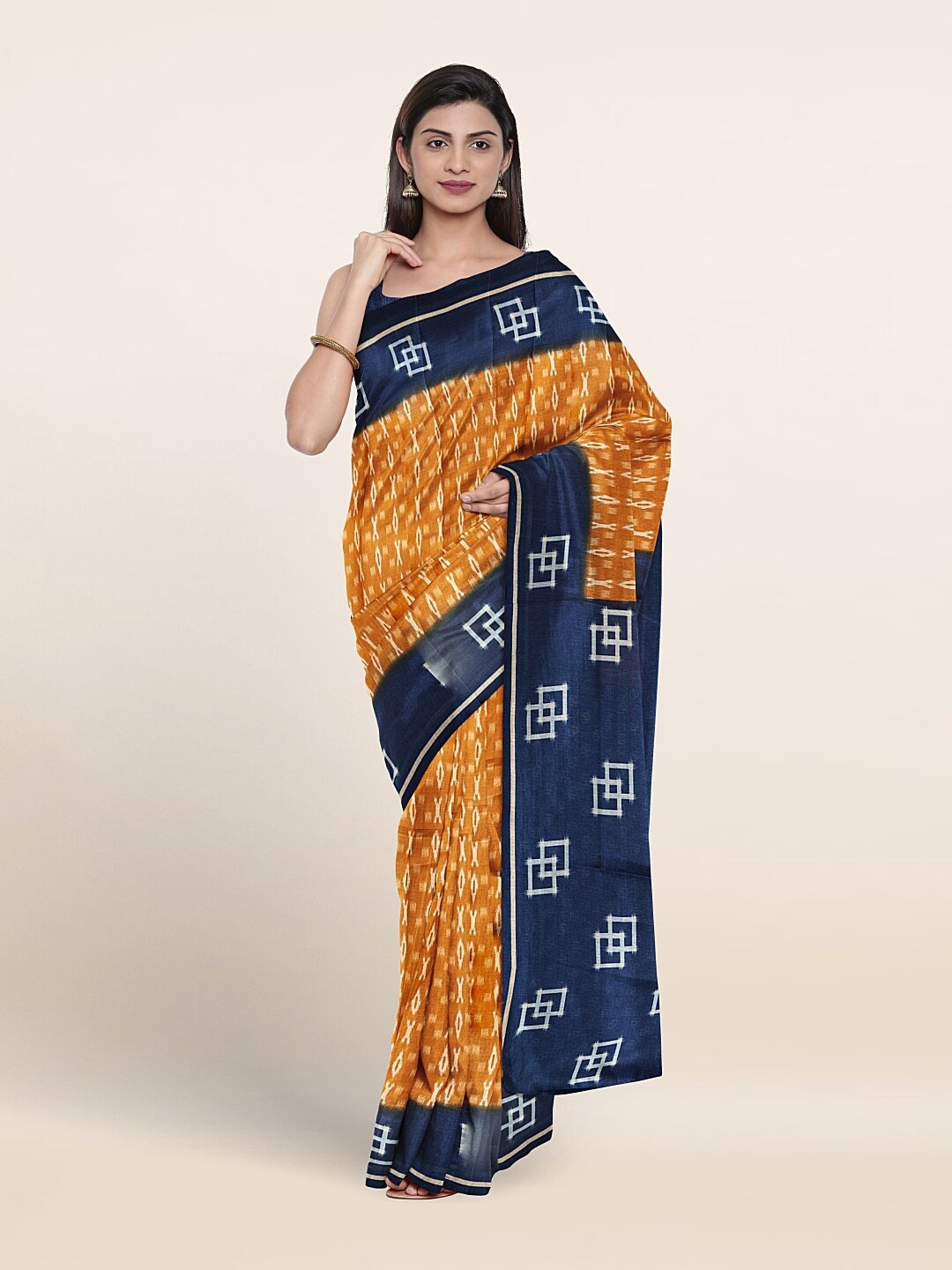 

Pothys Geometric Printed Saree, Mustard