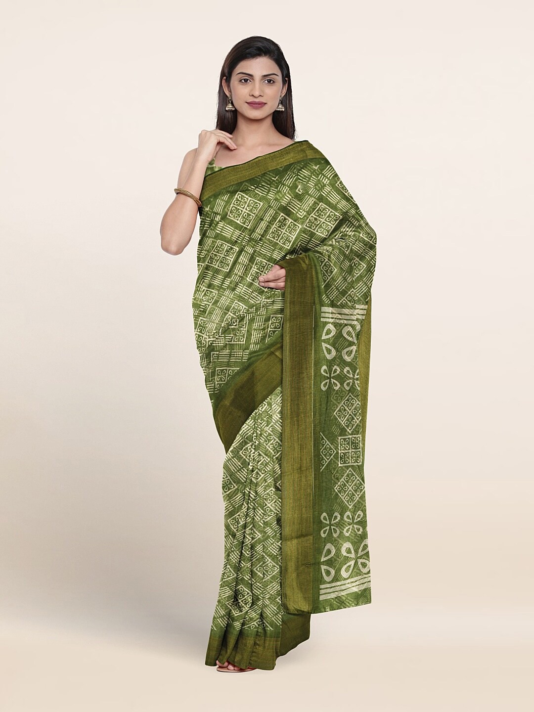 

Pothys Geometric Printed Saree, Green