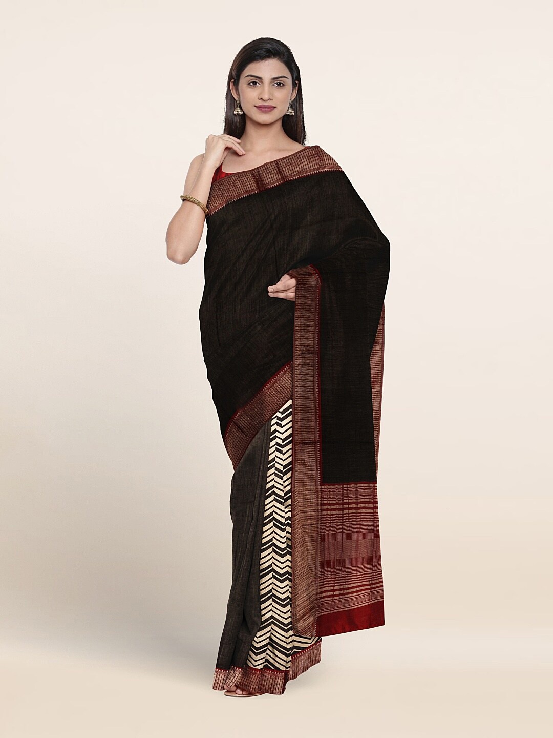 

Pothys Zari Pure Cotton Half and Half Saree, Black