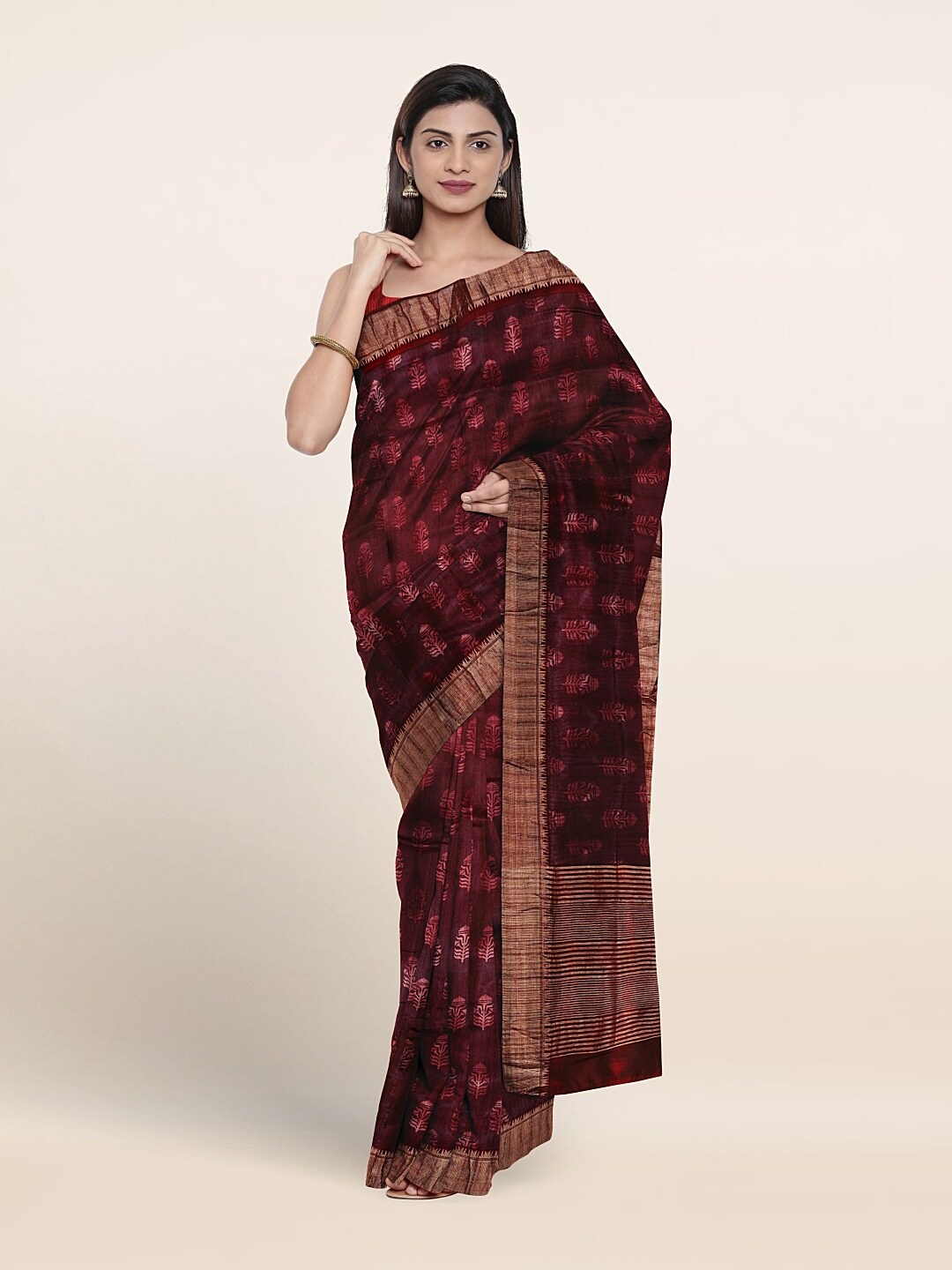 

Pothys Ethnic Motifs Printed Zari Pure Cotton Saree, Purple