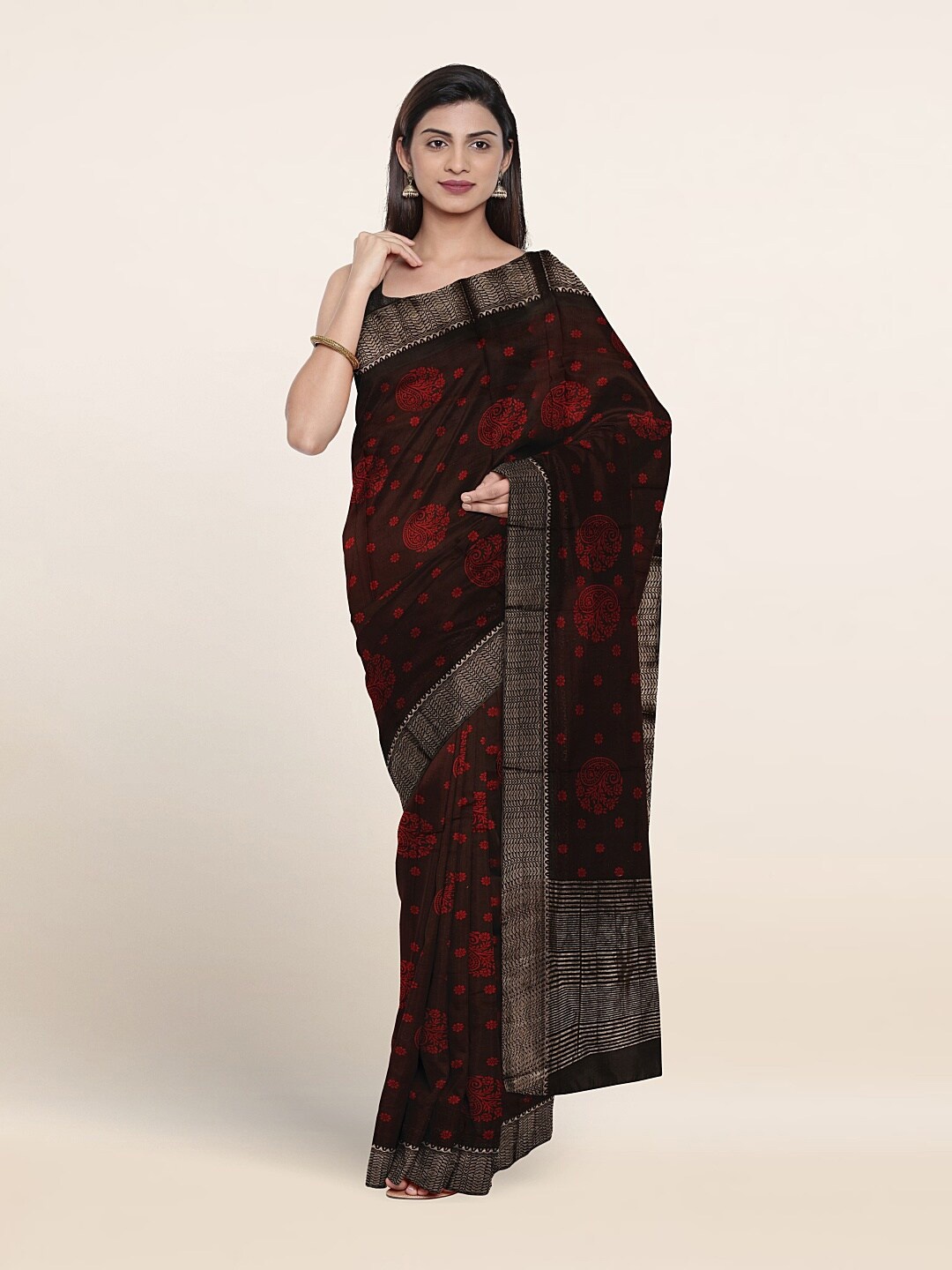 

Pothys Paisley Zari Pure Cotton Saree, Brown