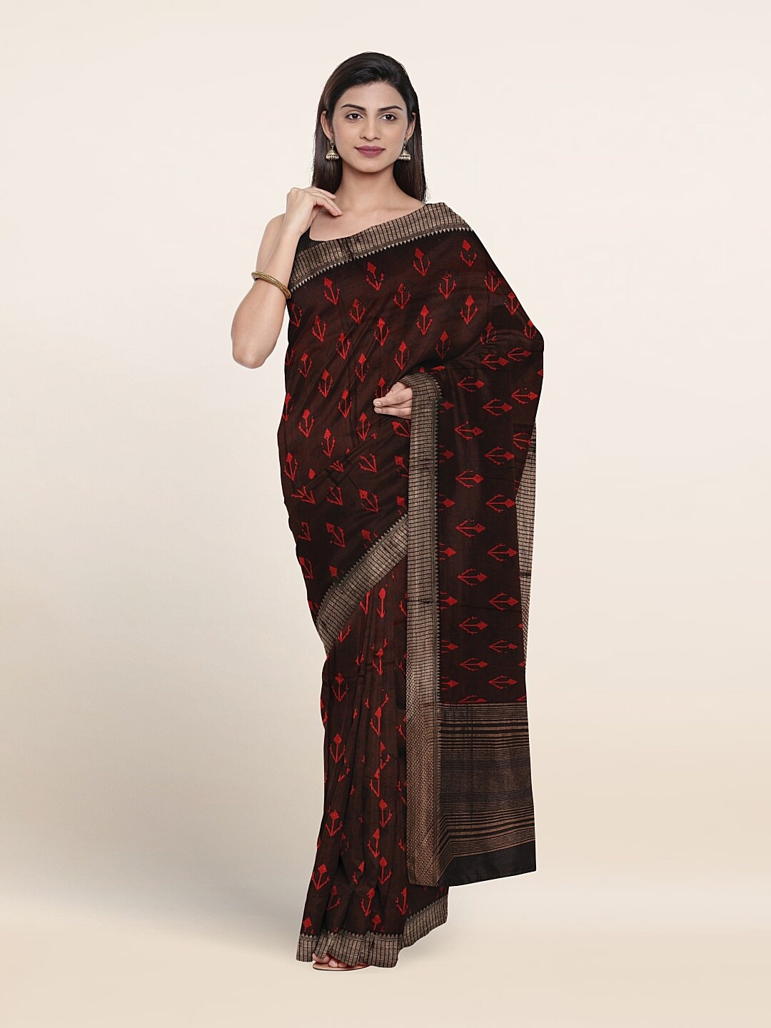 

Pothys Ethnic Motifs Printed Pure Cotton Saree, Brown