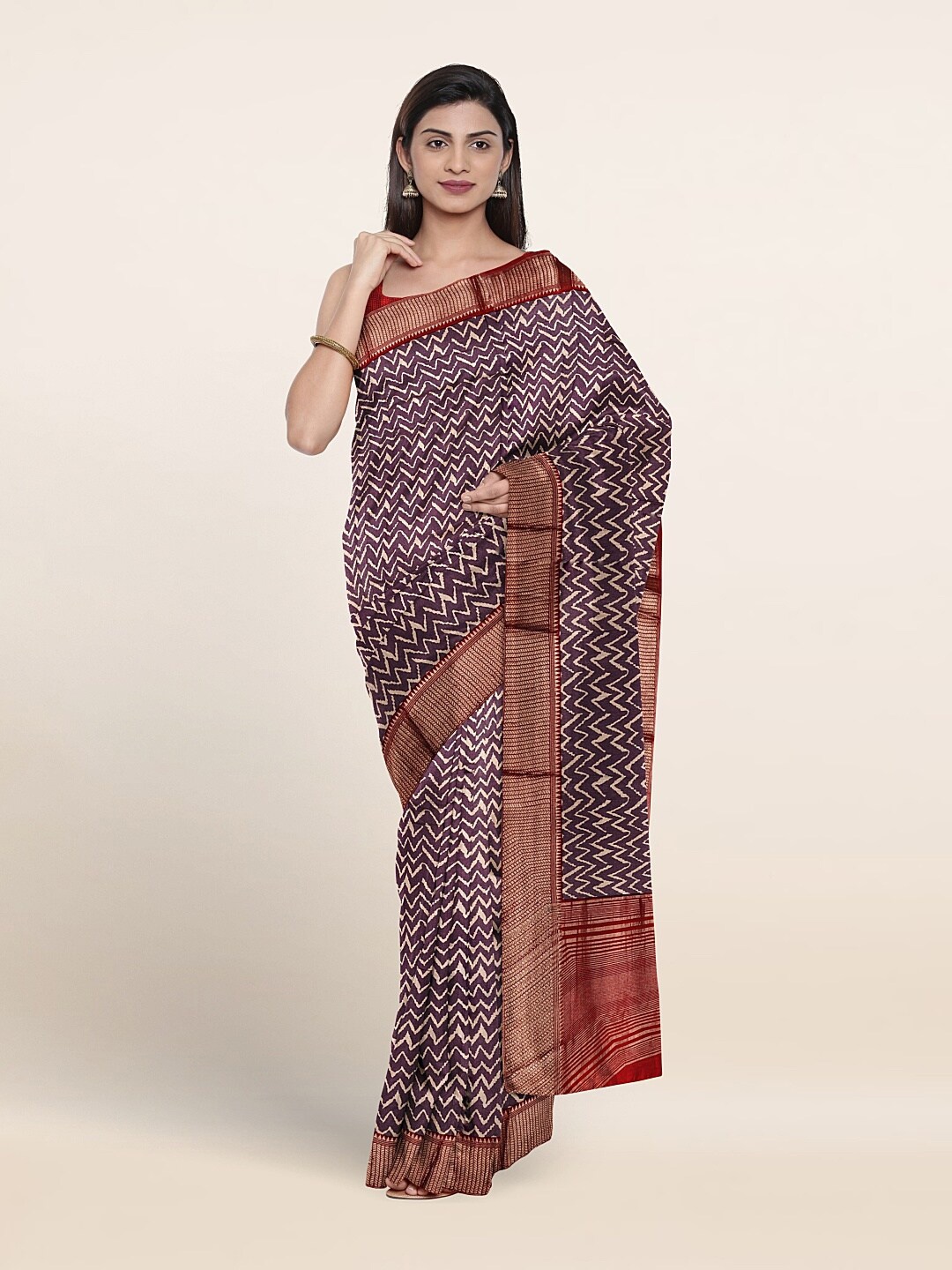 

Pothys Leheriya Printed Zari Pure Cotton Saree, Violet