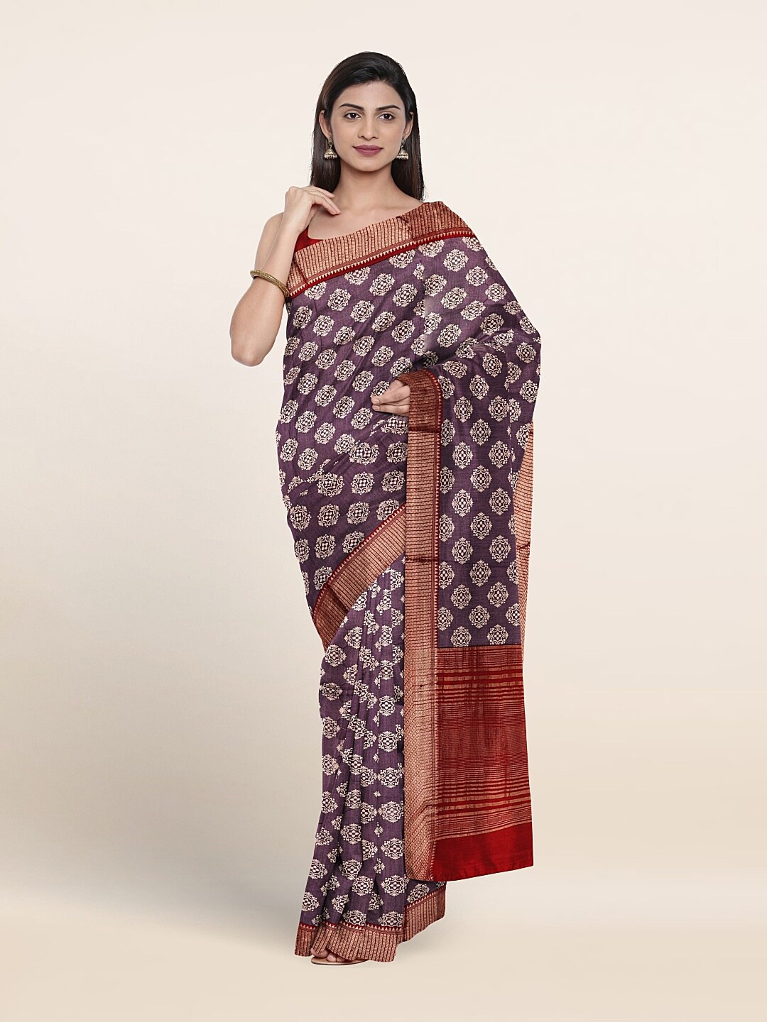 

Pothys Ethnic Motifs Printed Zari Pure Cotton Saree, Violet