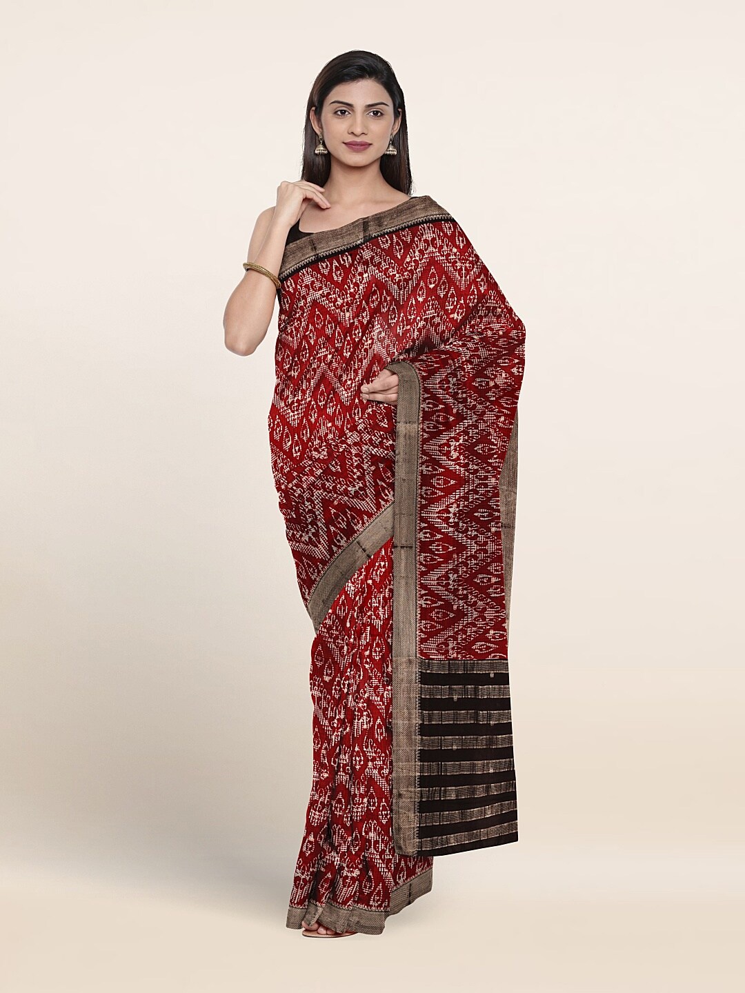 

Pothys Striped Printed Zari Pure Cotton Saree, Maroon