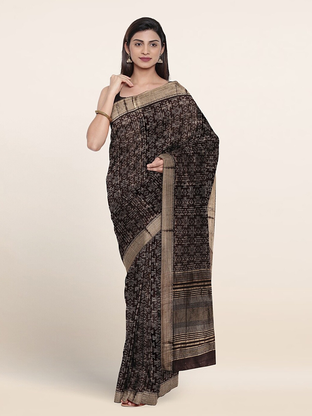 

Pothys Ethnic Motifs Printed Zari Pure Cotton Saree, Brown