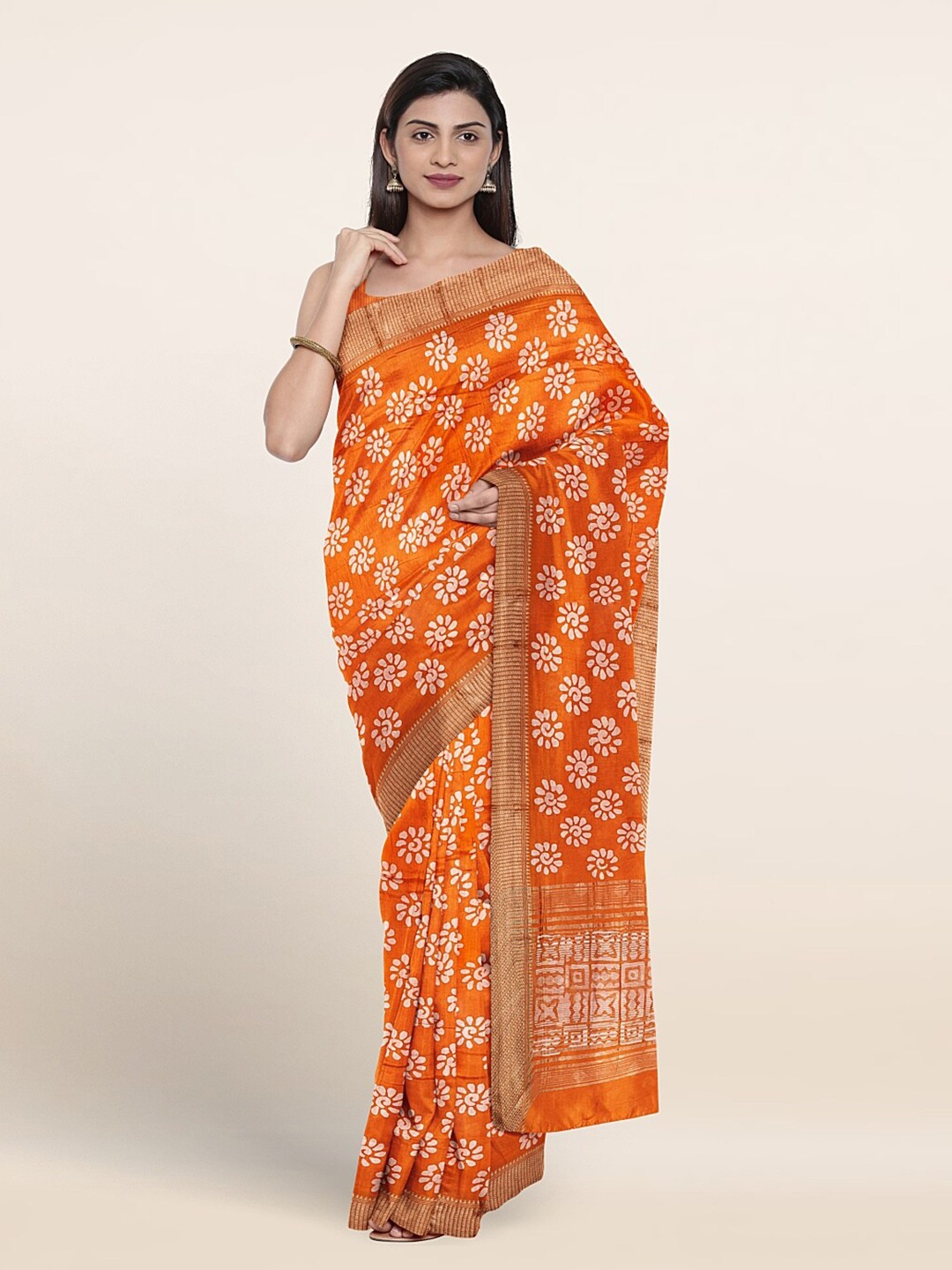 

Pothys Floral Printed Zari Pure Cotton Saree, Orange