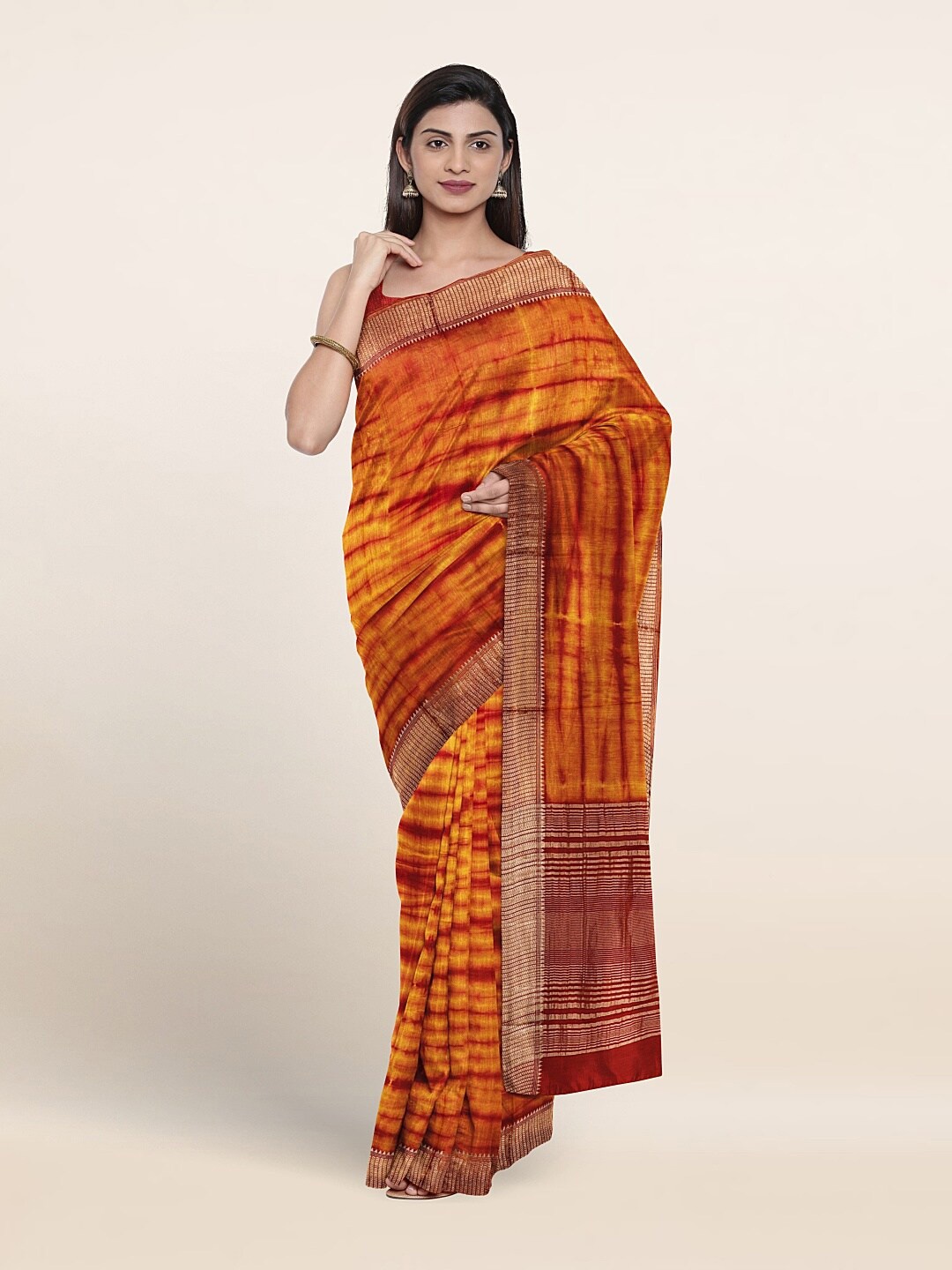 

Pothys Tie and Dye Zari Pure Cotton Saree, Orange