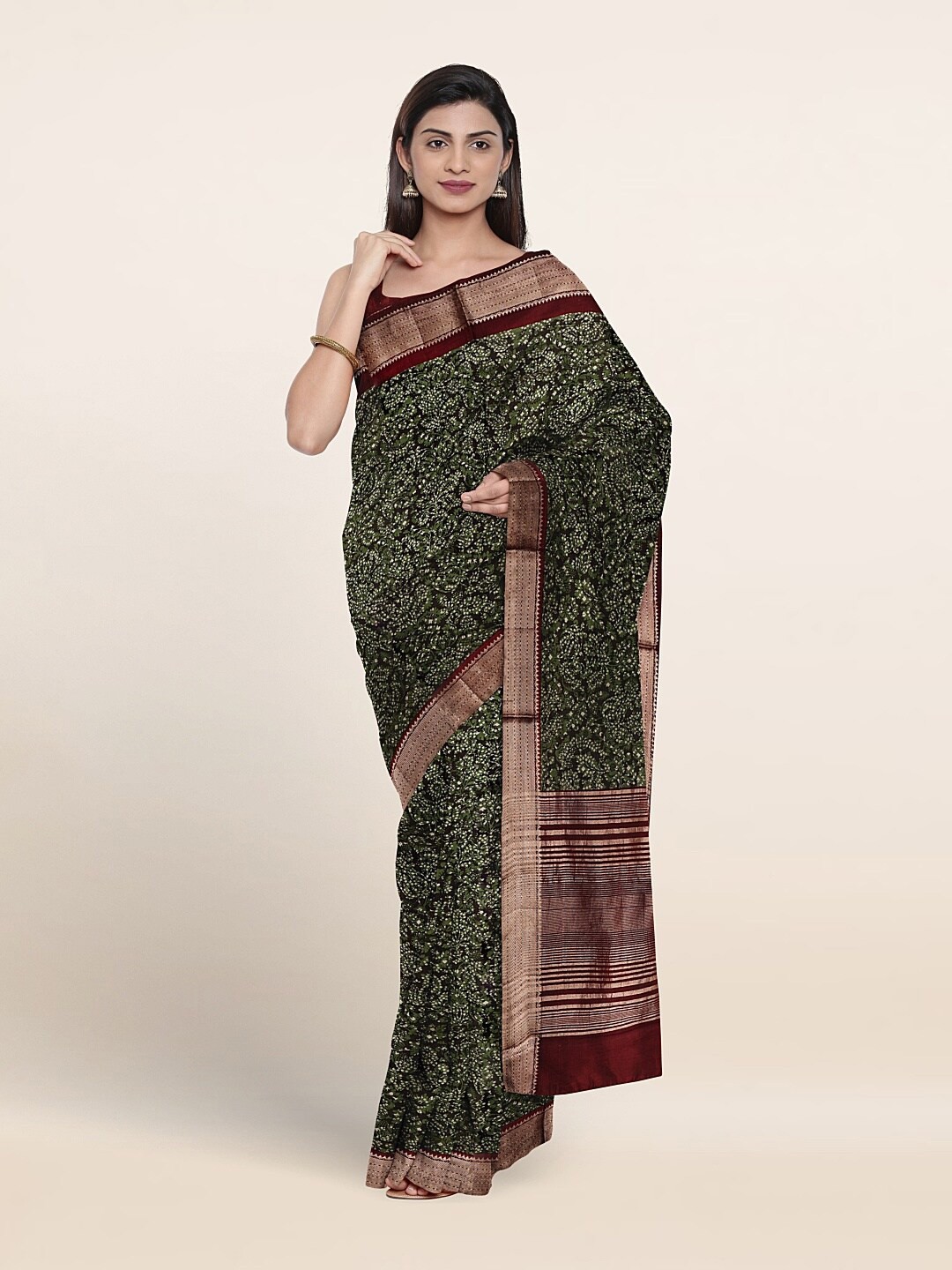 

Pothys Floral Printed Zari Pure Cotton Saree, Green
