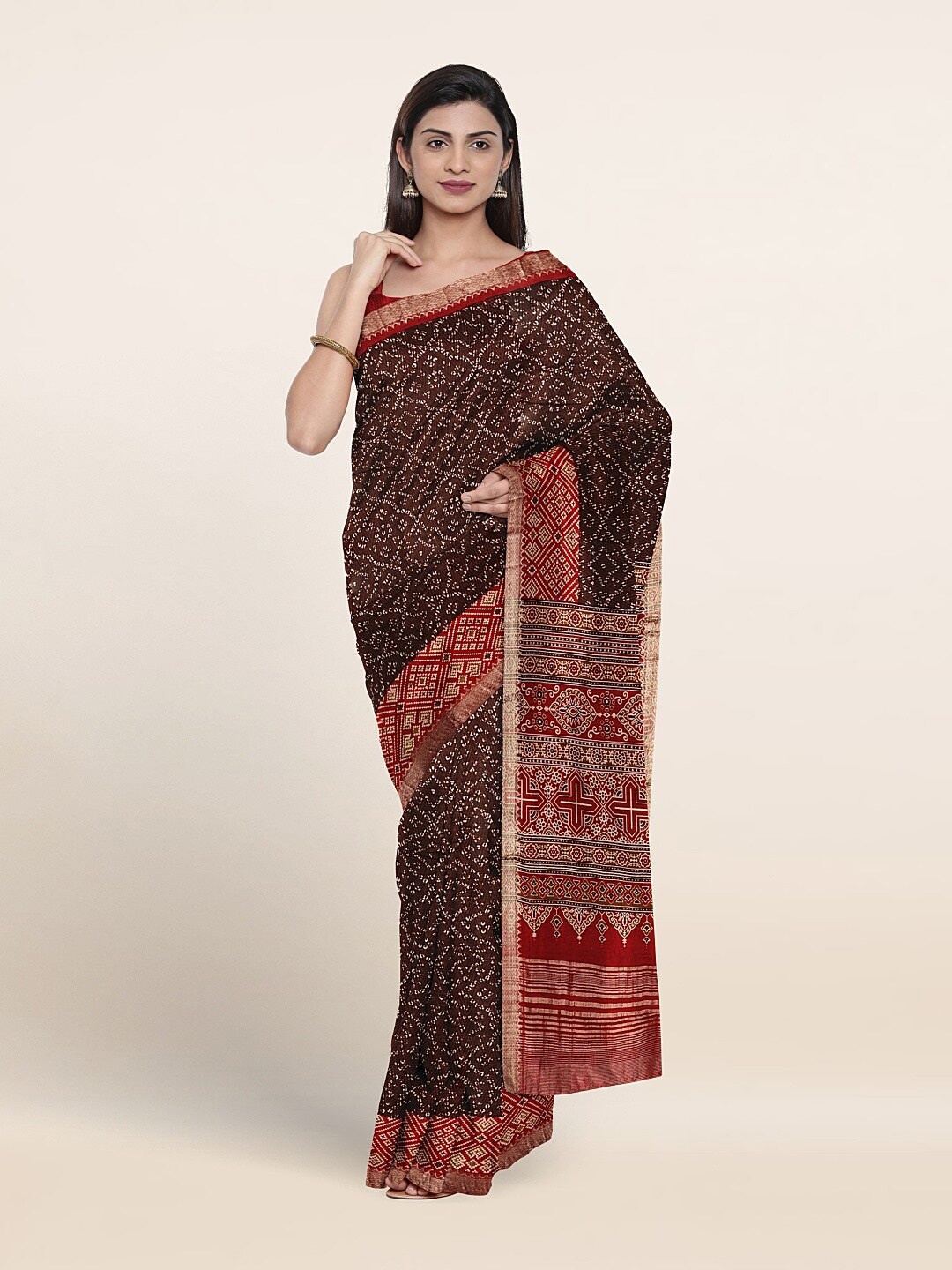 

Pothys Abstract Zari Pure Cotton Saree, Brown