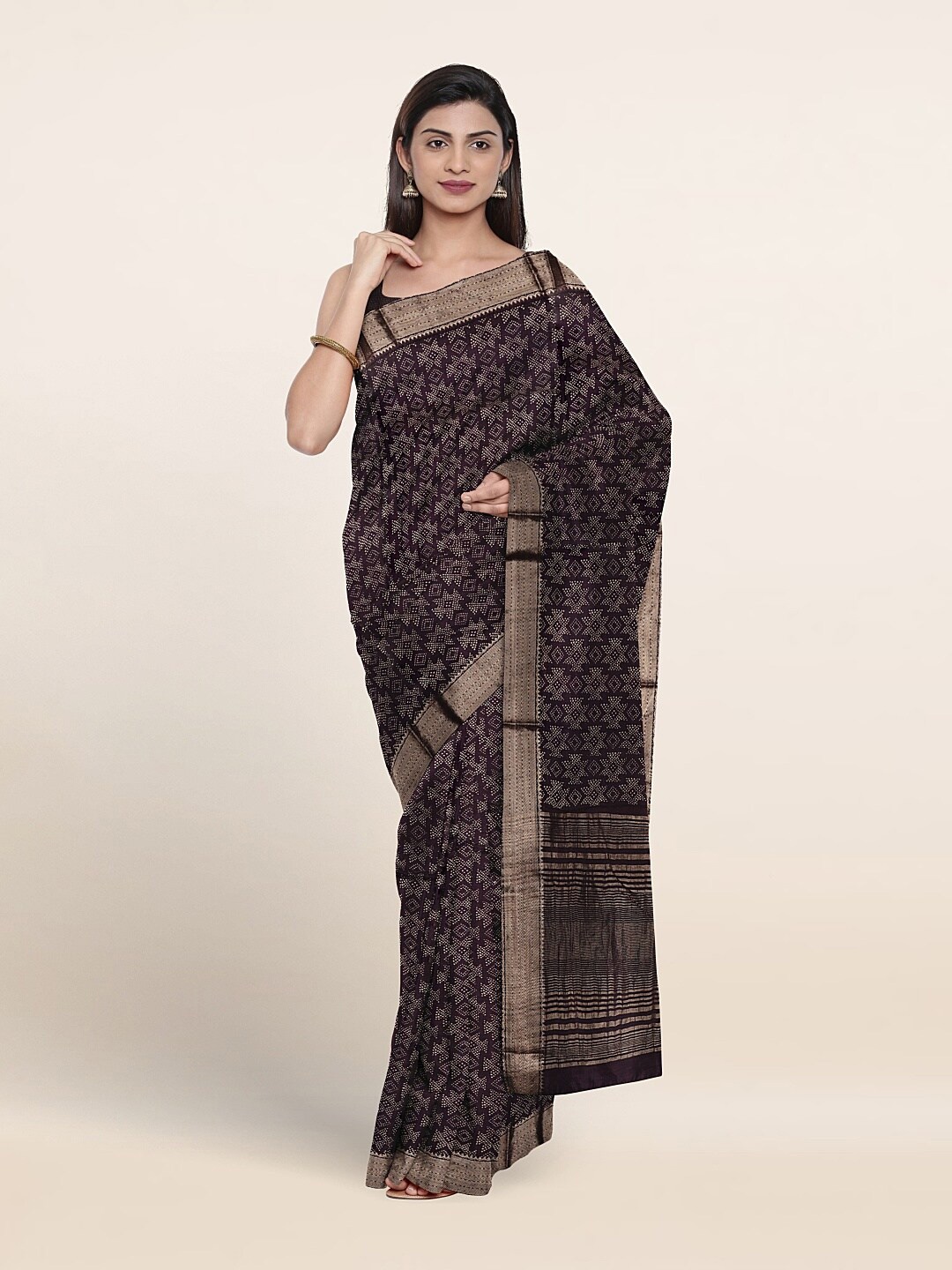 

Pothys Ethnic Motifs Printed Woven Design Zari Pure Cotton Saree, Violet