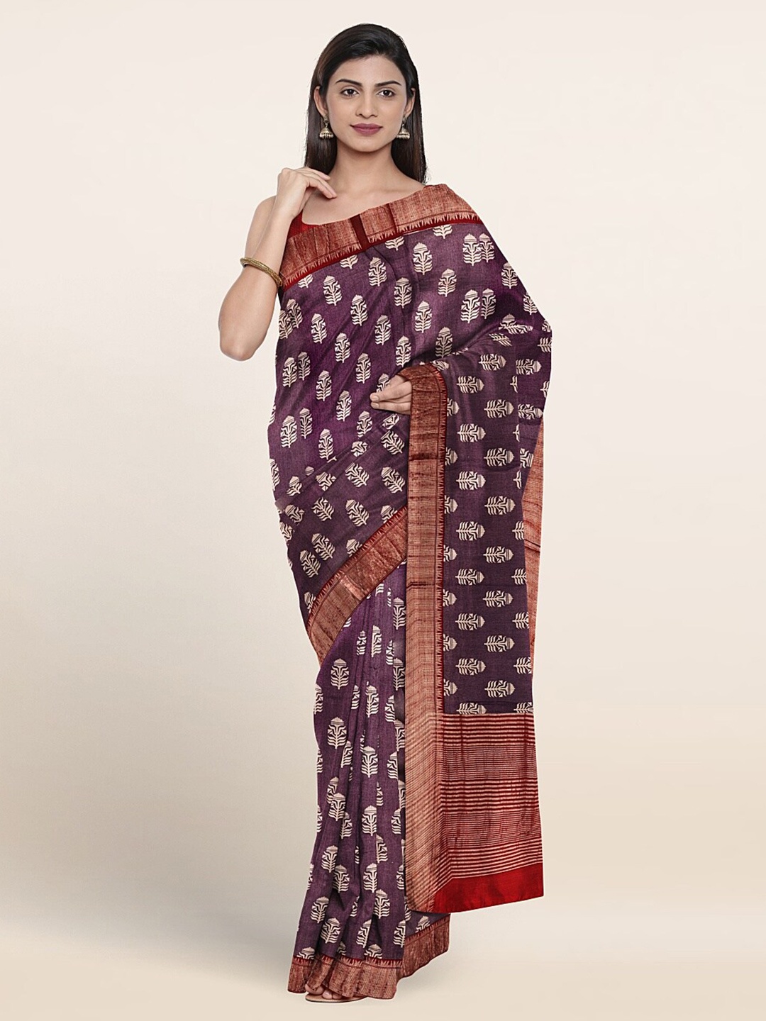 

Pothys Ethnic Motifs Printed Zari Pure Cotton Saree, Violet