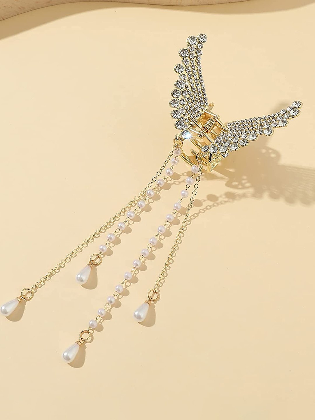 

CHRONEX Gold-Toned & White Embellished Butterfly Claw Clip