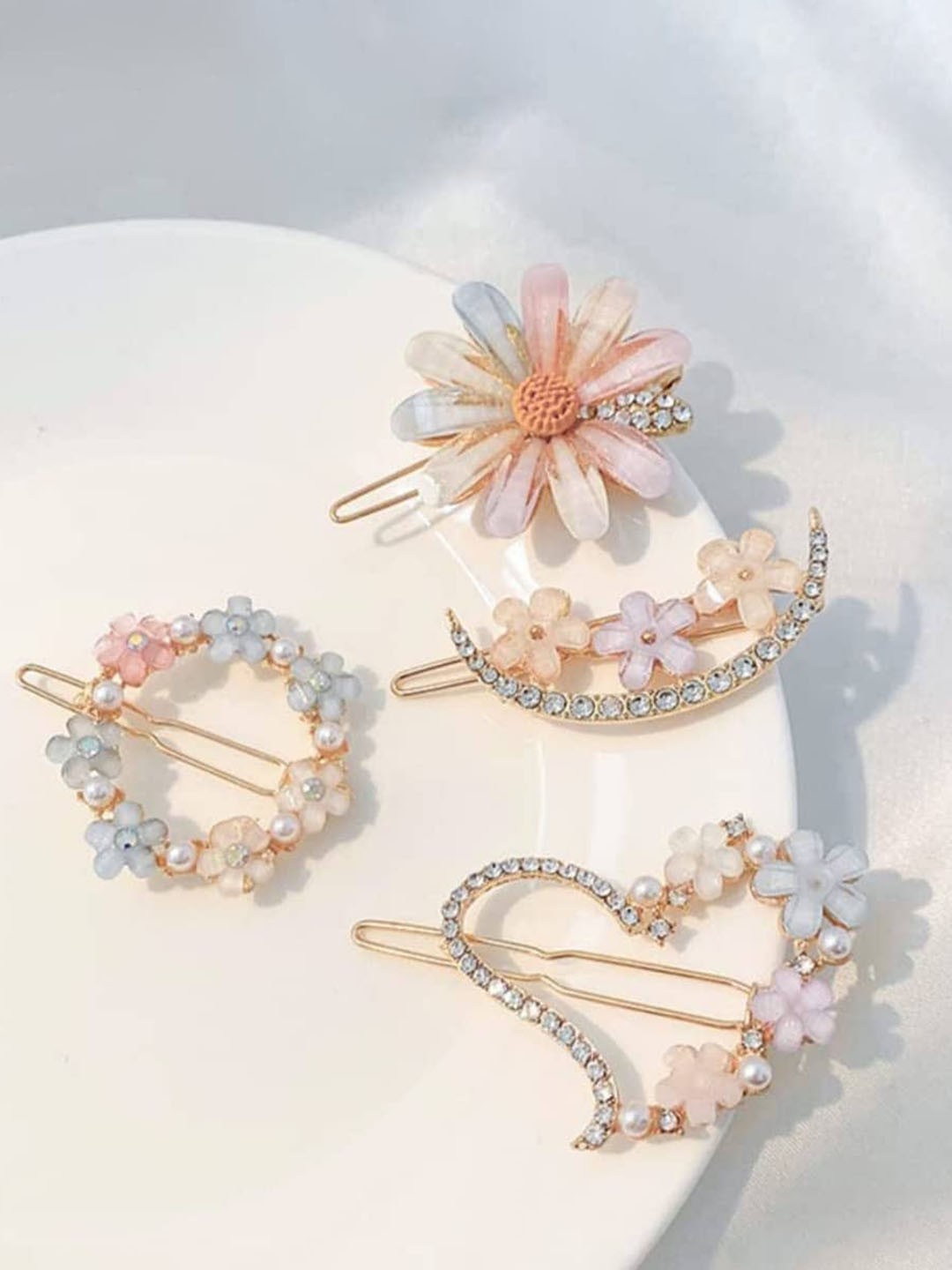 

CHRONEX Set of 4 Embellished Alligator Hair Clip, Gold