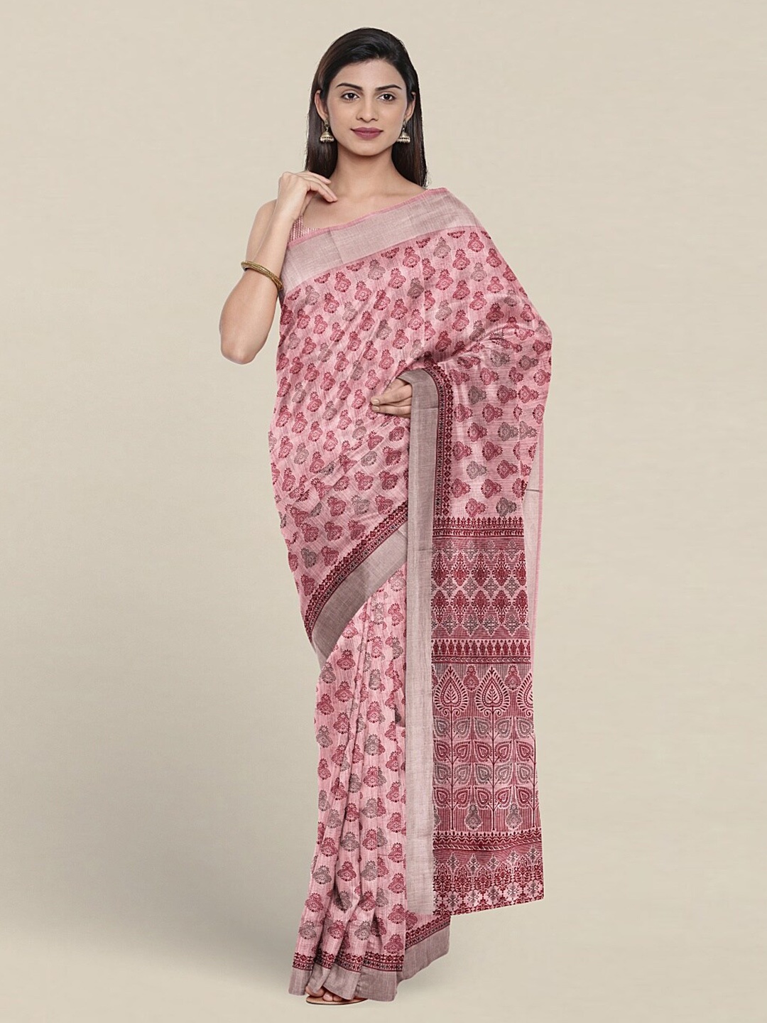 

Pothys Ethnic Motifs Printed Zari Pure Cotton Saree, Pink