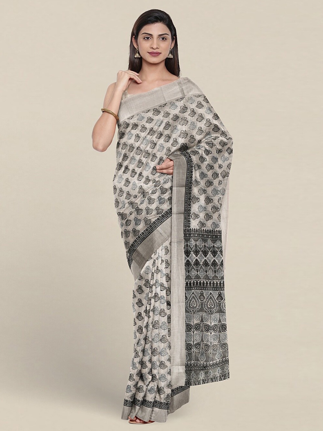 

Pothys Ethnic Motifs Printed Zari Pure Cotton Saree, Grey