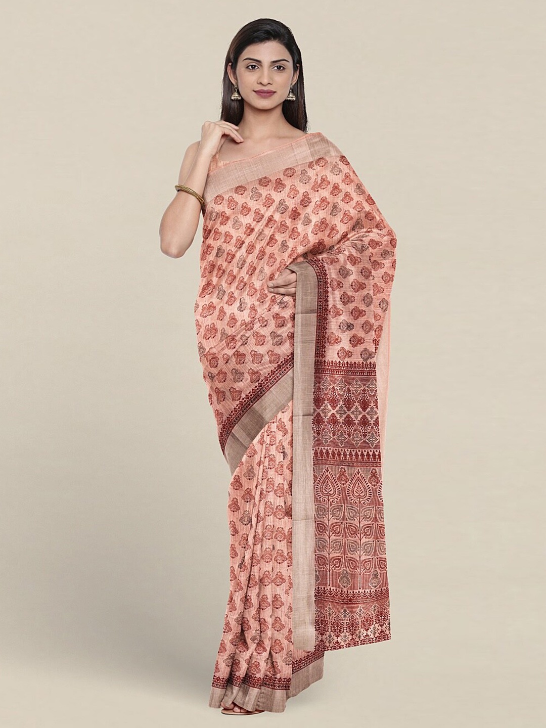 

Pothys Ethnic Motifs Printed Zari Pure Cotton Saree, Peach