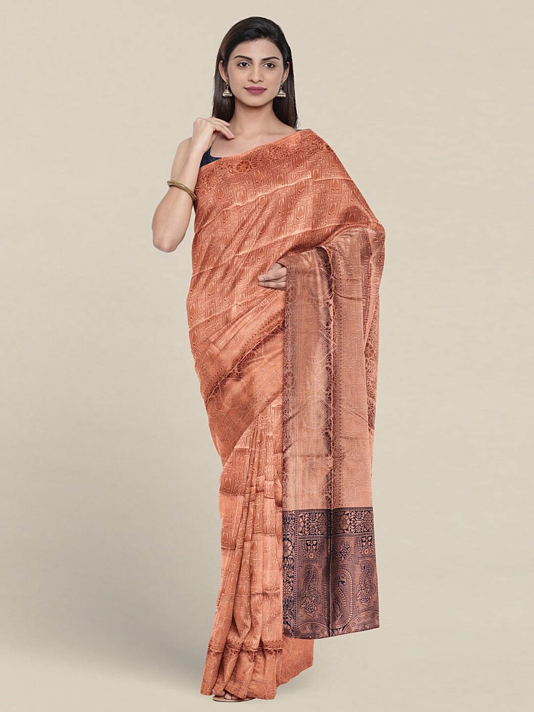 

Pothys Ethnic Motifs Woven Design Zari Jute Silk Saree, Peach