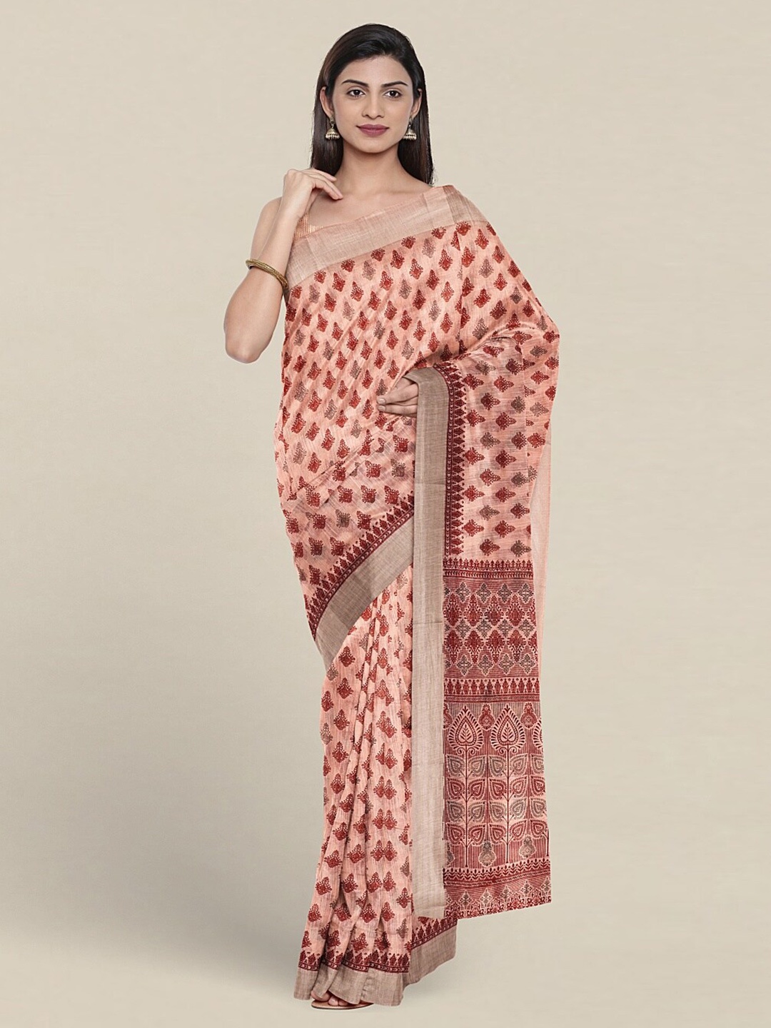 

Pothys Ethnic Motifs Printed Pure Cotton Saree, Peach