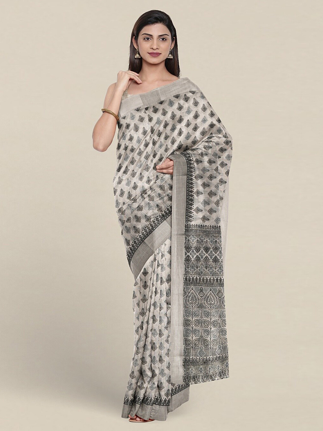 

Pothys Ethnic Motifs Printed Pure Cotton Saree, Grey