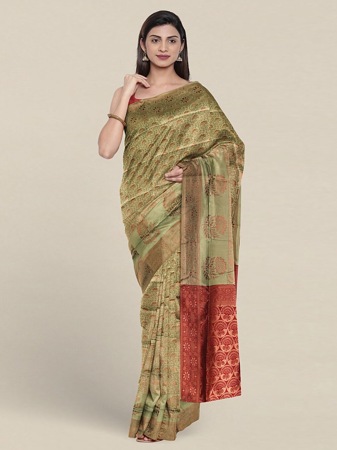 

Pothys Woven Design Zari Jute Silk Saree, Green