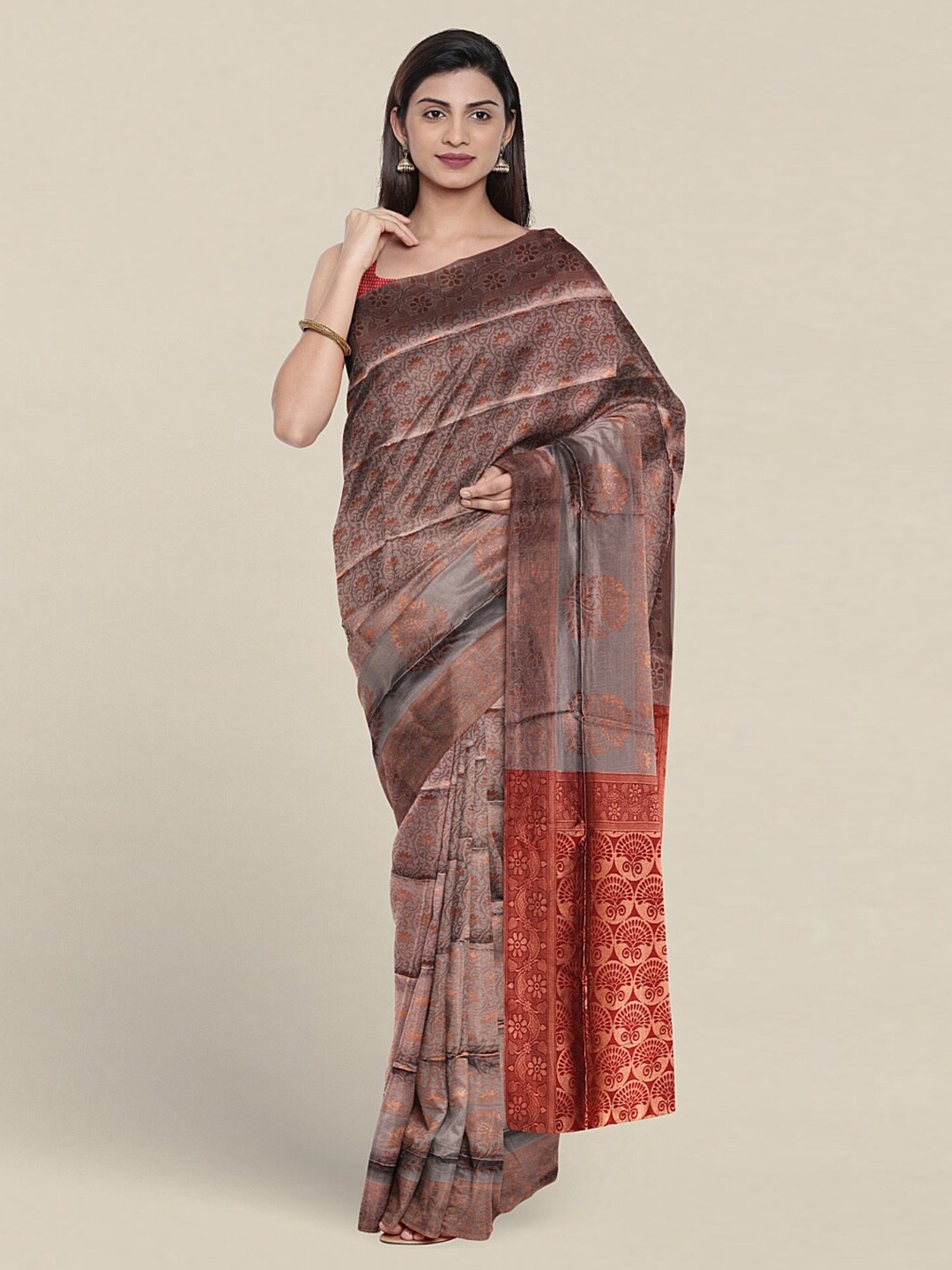 

Pothys Woven Design Zari Jute Silk Saree, Grey