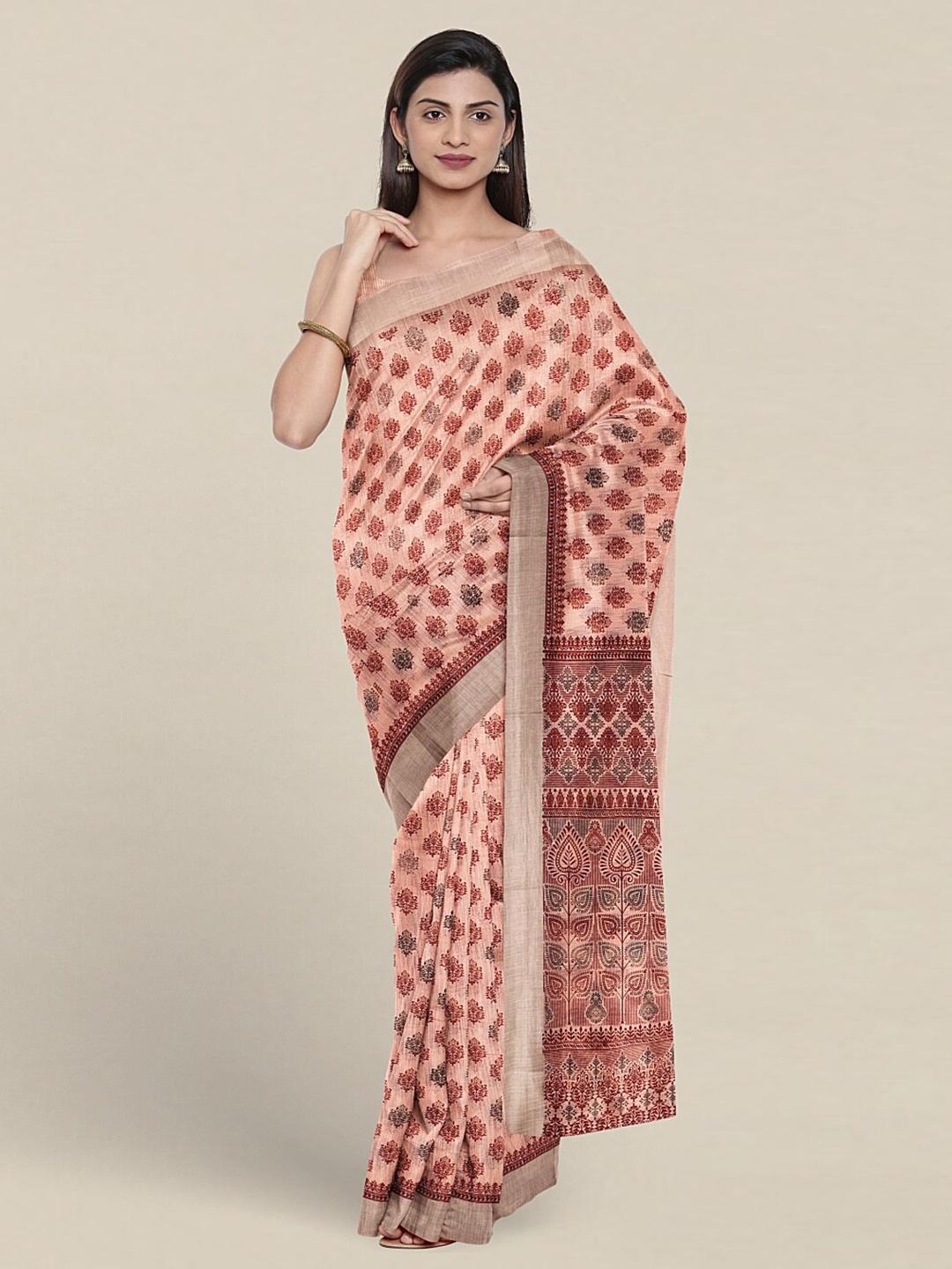 

Pothys Ethnic Motifs Printed Zari Pure Cotton Saree, Peach