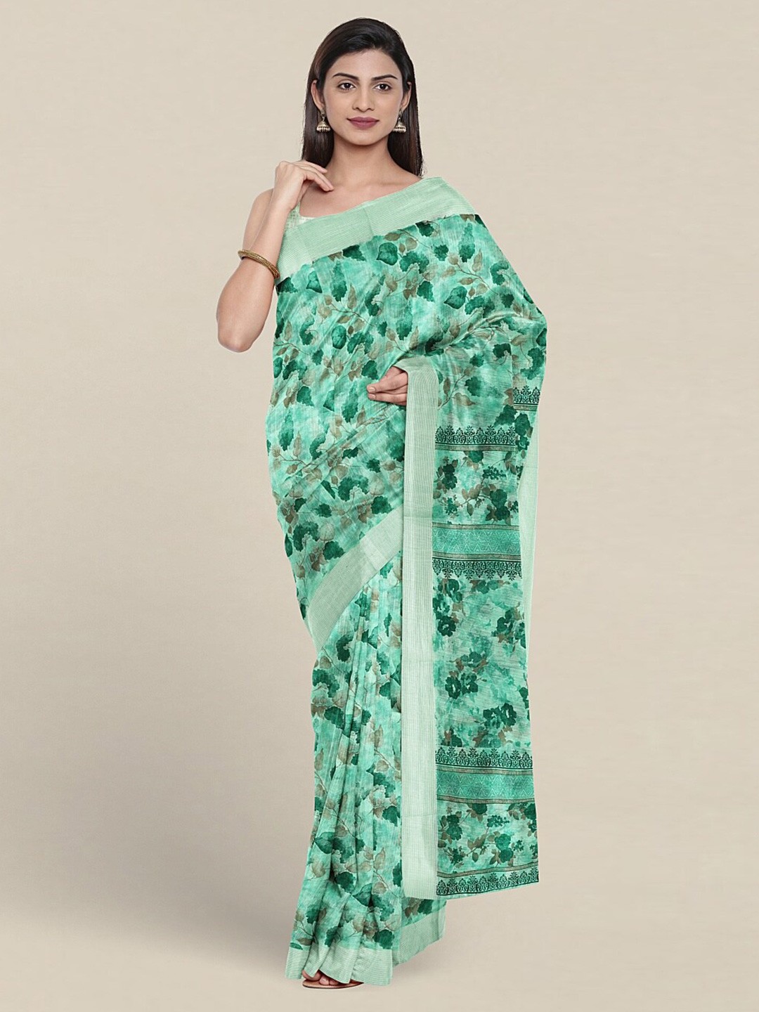 

Pothys Floral Printed Zari Pure Cotton Saree, Green