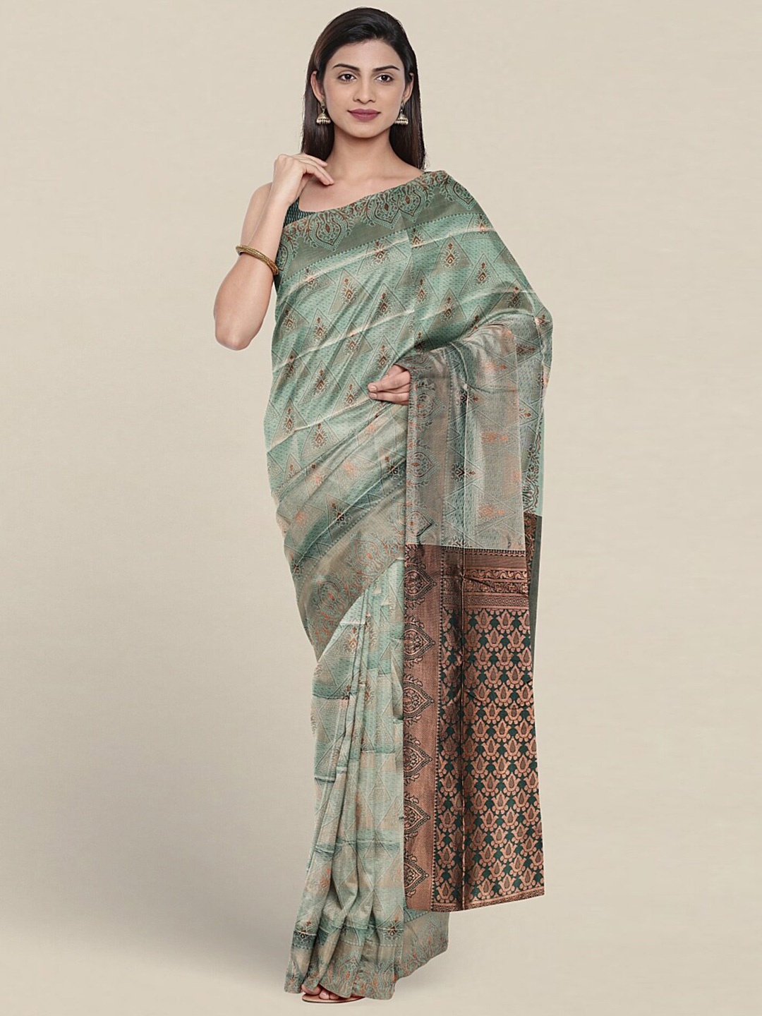 

Pothys Ethnic Motifs Woven Design Zari Jute Silk Saree, Green