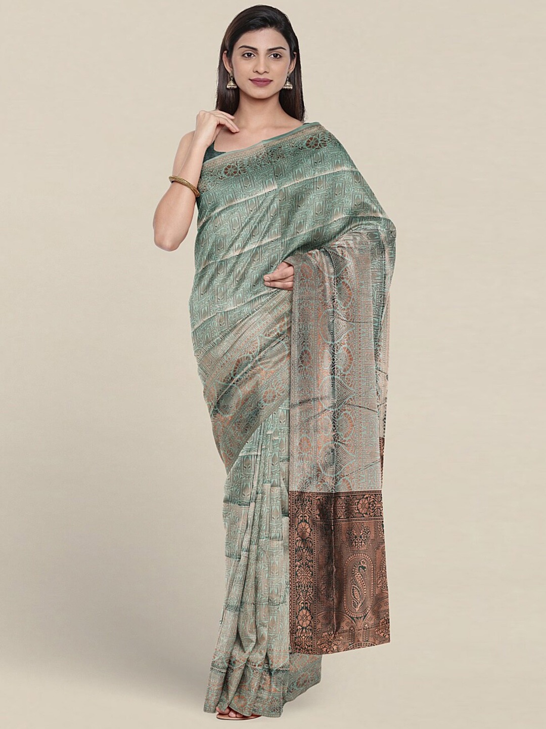 

Pothys Ethnic Motifs Woven Design Zari Jute Silk Saree, Green