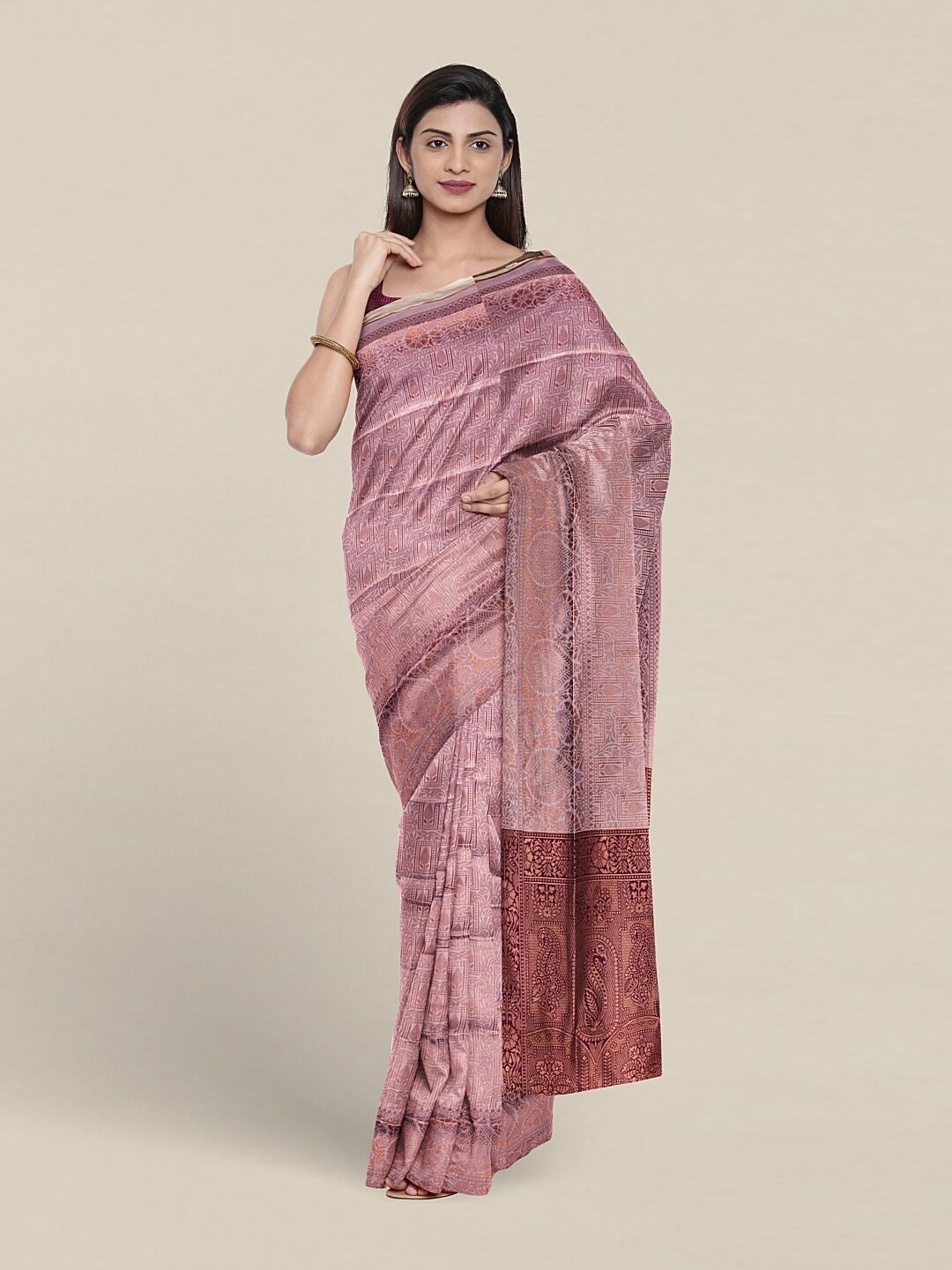 

Pothys Ethnic Motifs Woven Design Zari Jute Silk Saree, Lavender