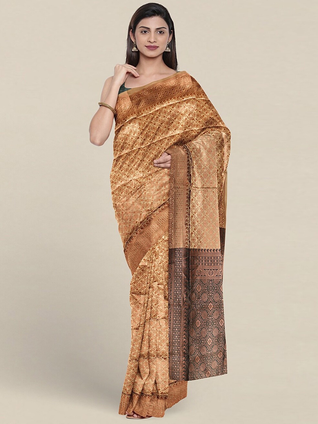

Pothys Ethnic Motifs Woven Design Zari Jute Silk Saree, Cream