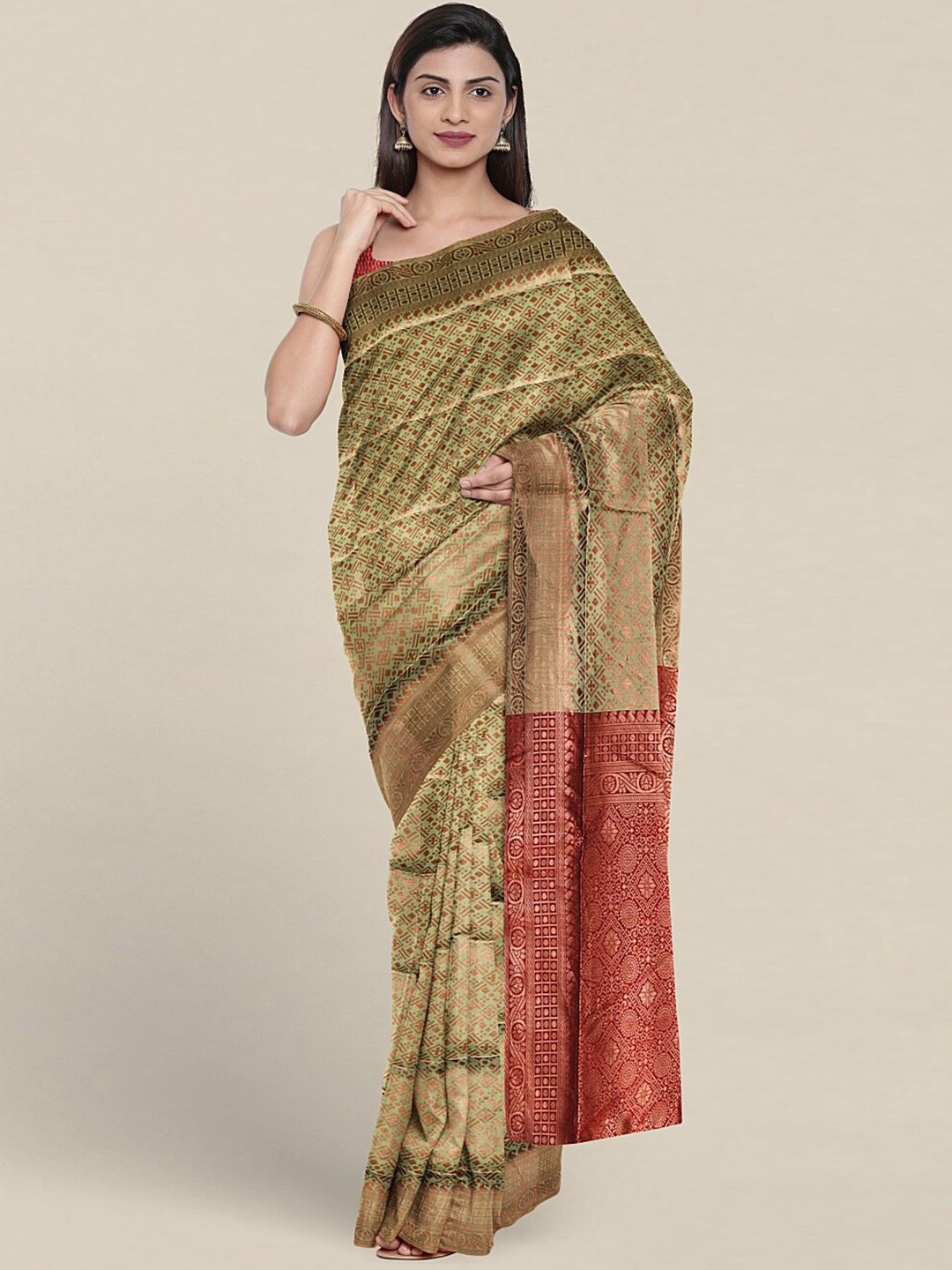 

Pothys Ethnic Motifs Woven Design Zari Jute Silk Saree, Green