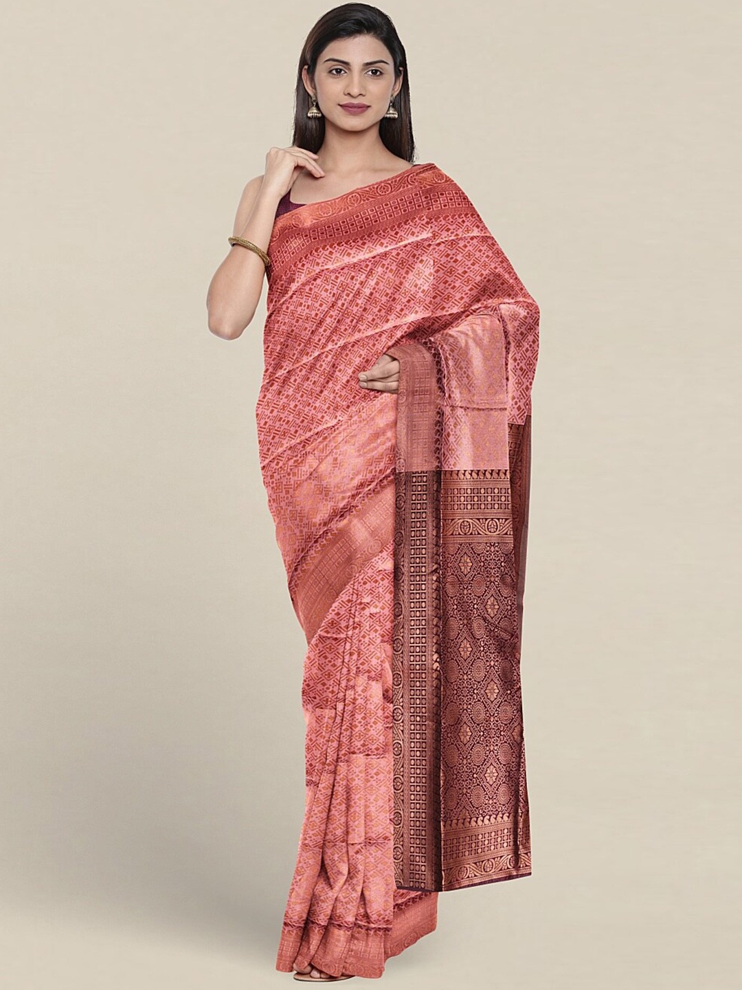 

Pothys Ethnic Motifs Woven Design Zari Jute Silk Saree, Pink