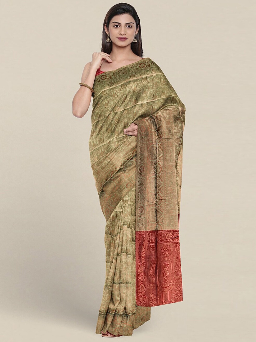 

Pothys Woven Design Zari Jute Silk Saree, Green