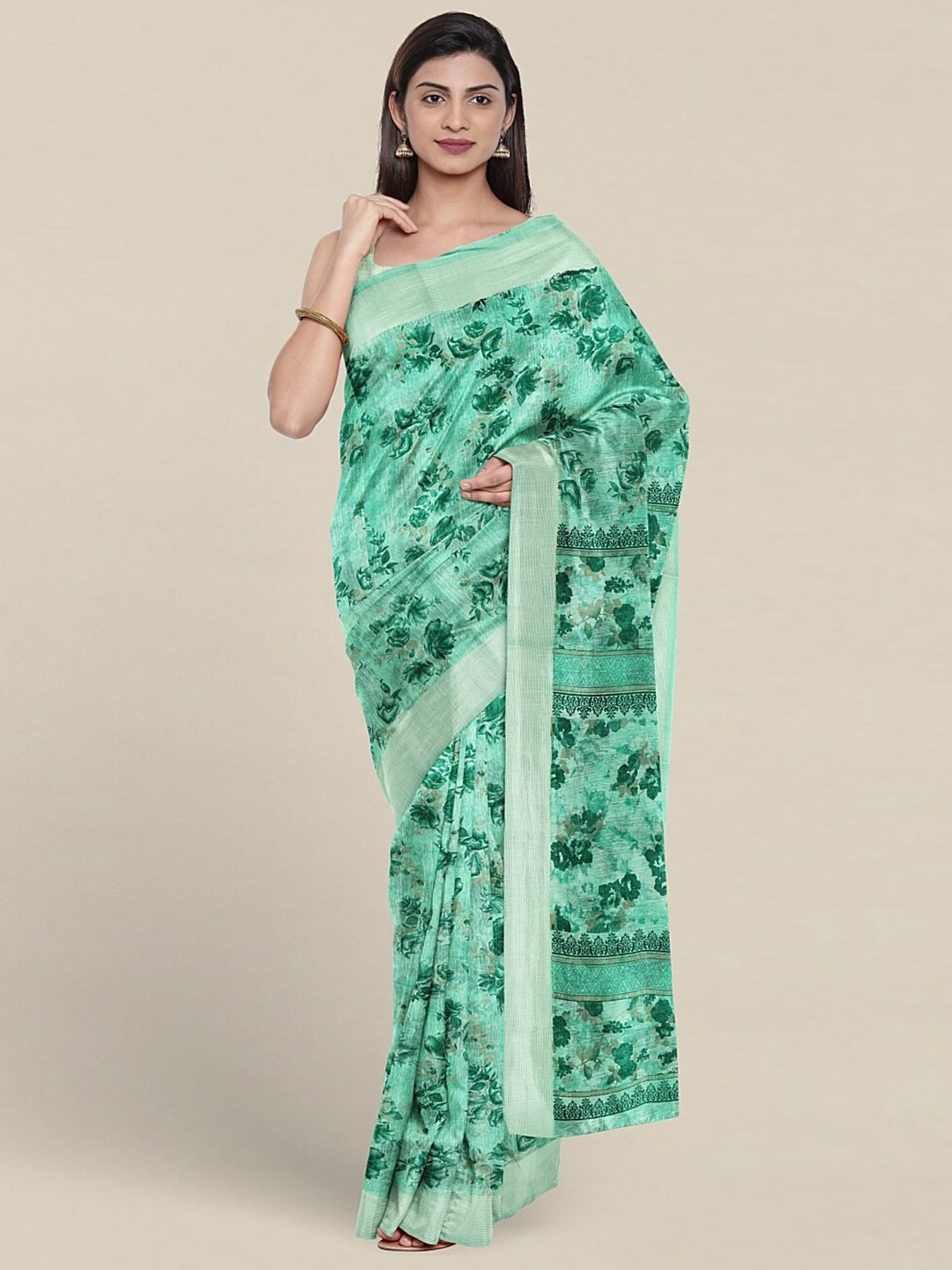 

Pothys Floral Printed Pure Cotton Saree, Green