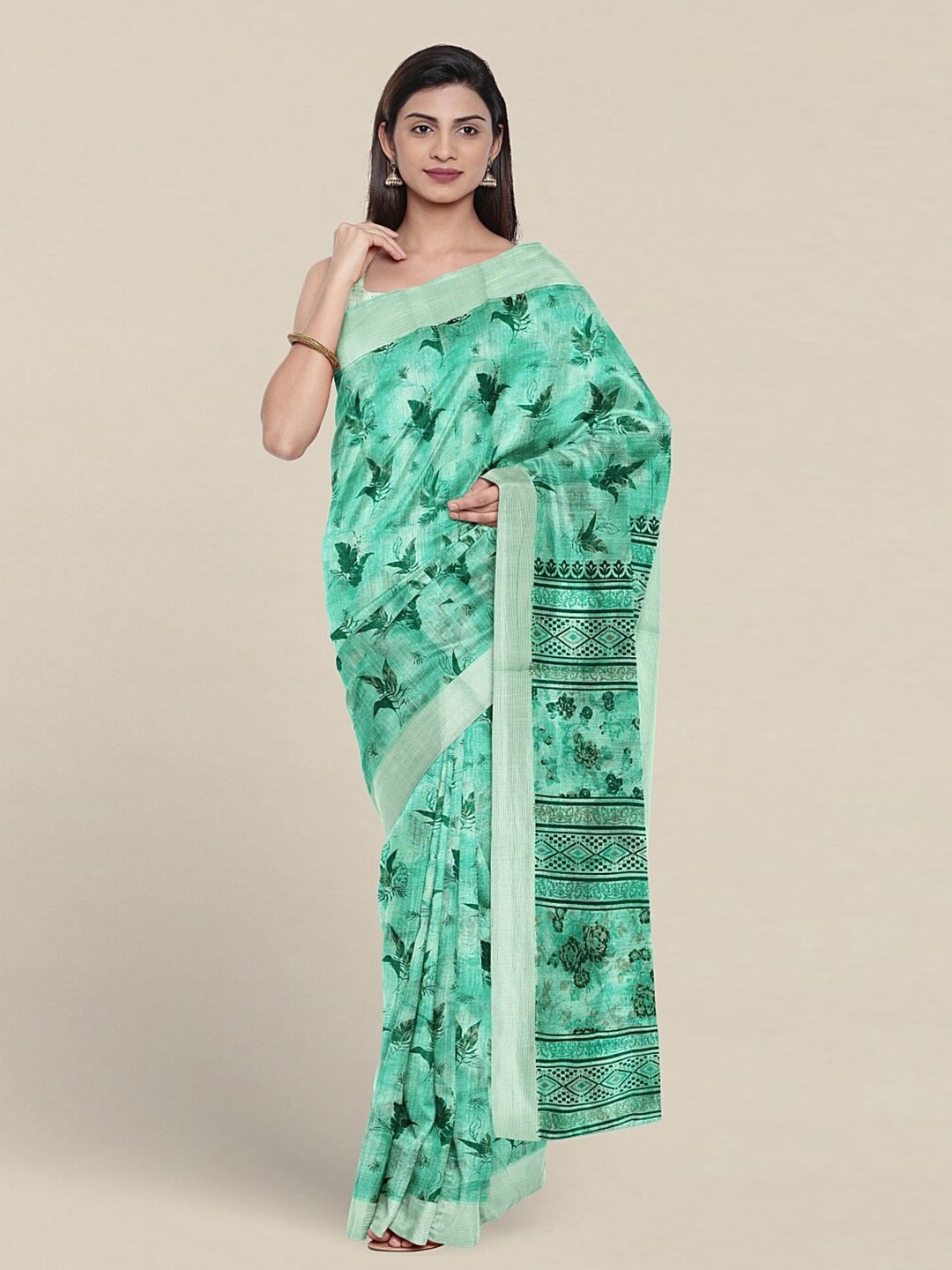 

Pothys Floral Printed Pure Cotton Saree, Green