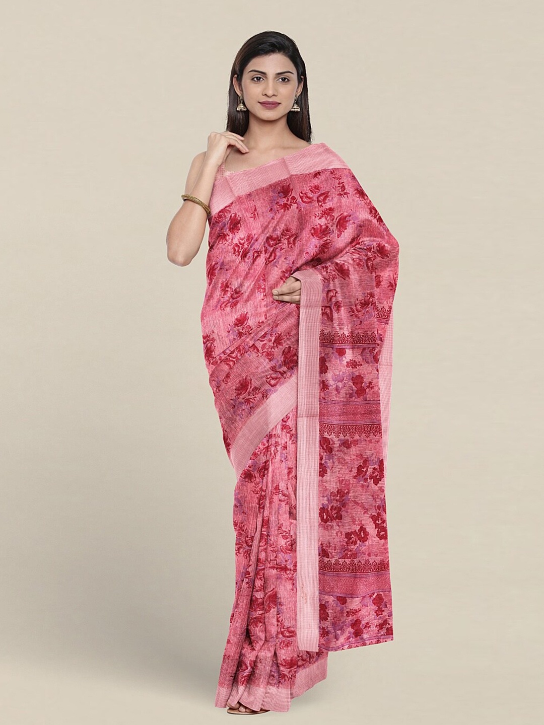 

Pothys Pink & Purple Floral Pure Cotton Saree
