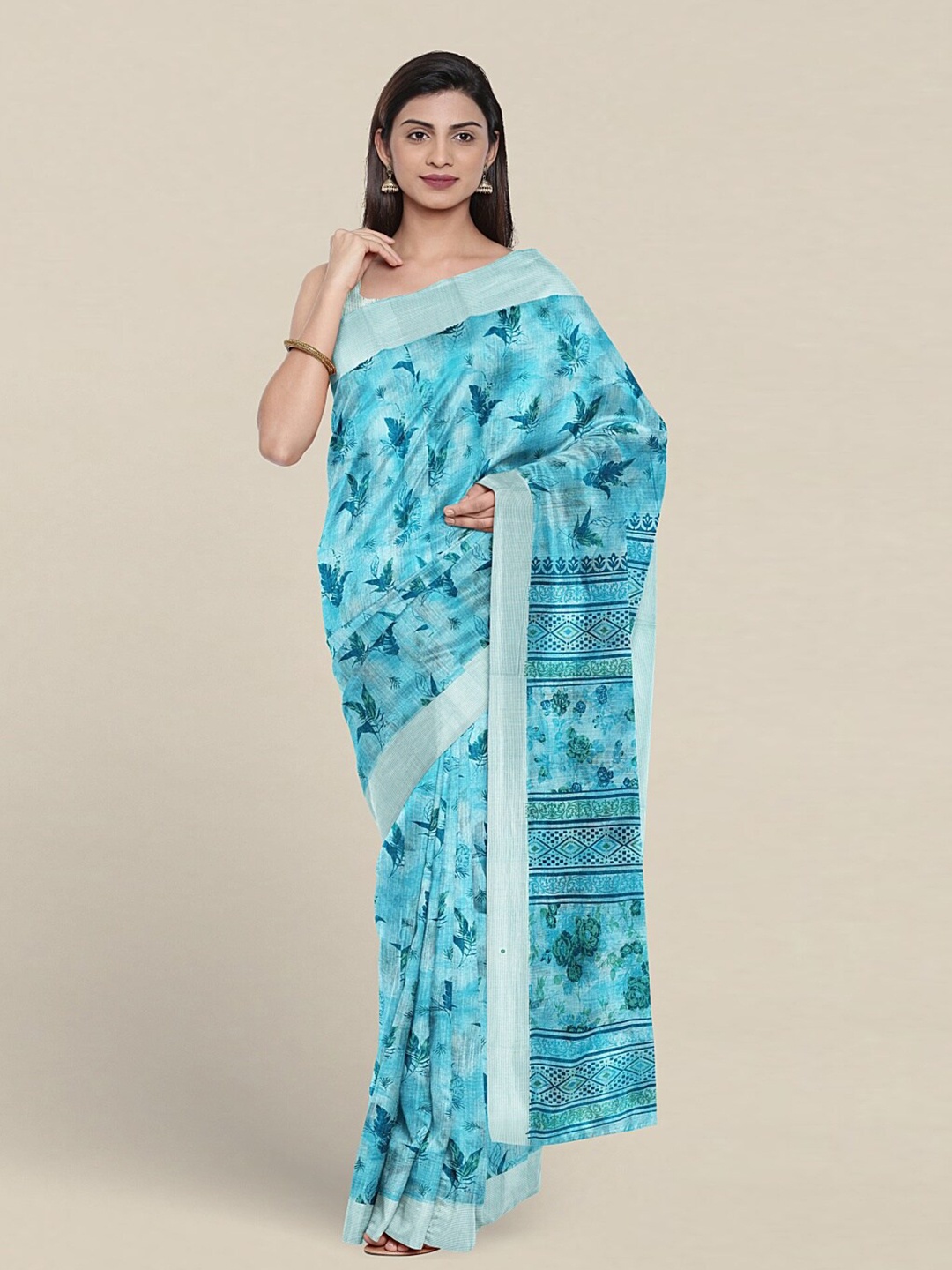 

Pothys Floral Printed Pure Cotton Saree, Blue