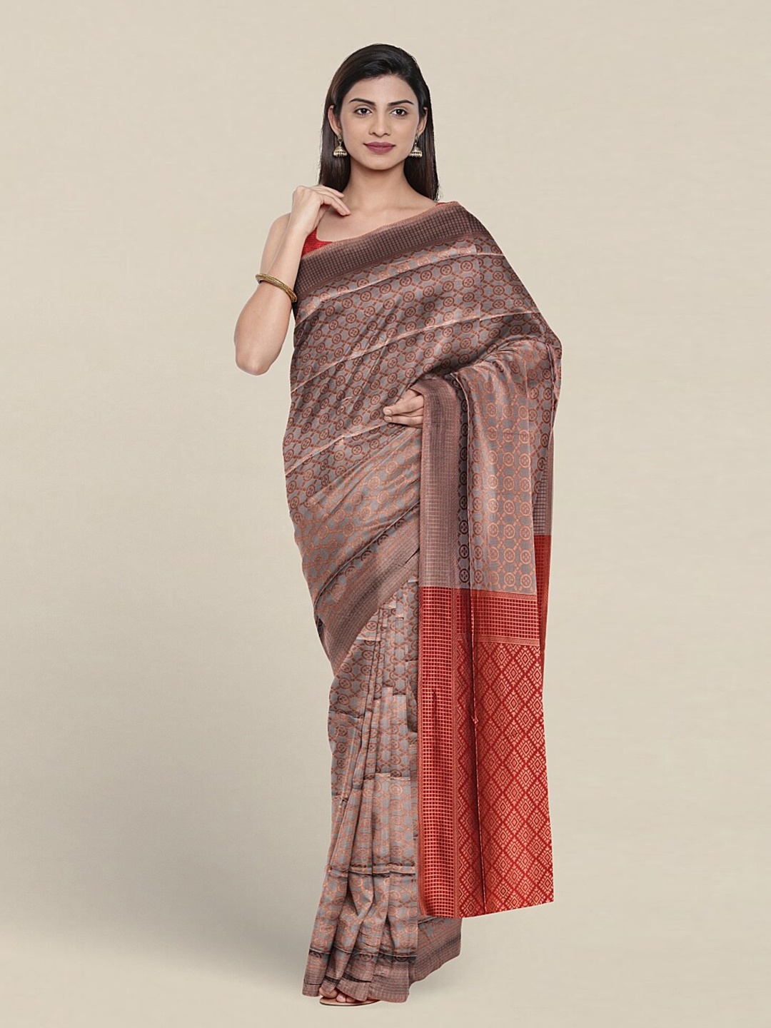 

Pothys Woven Design Zari Jute Silk Saree, Grey