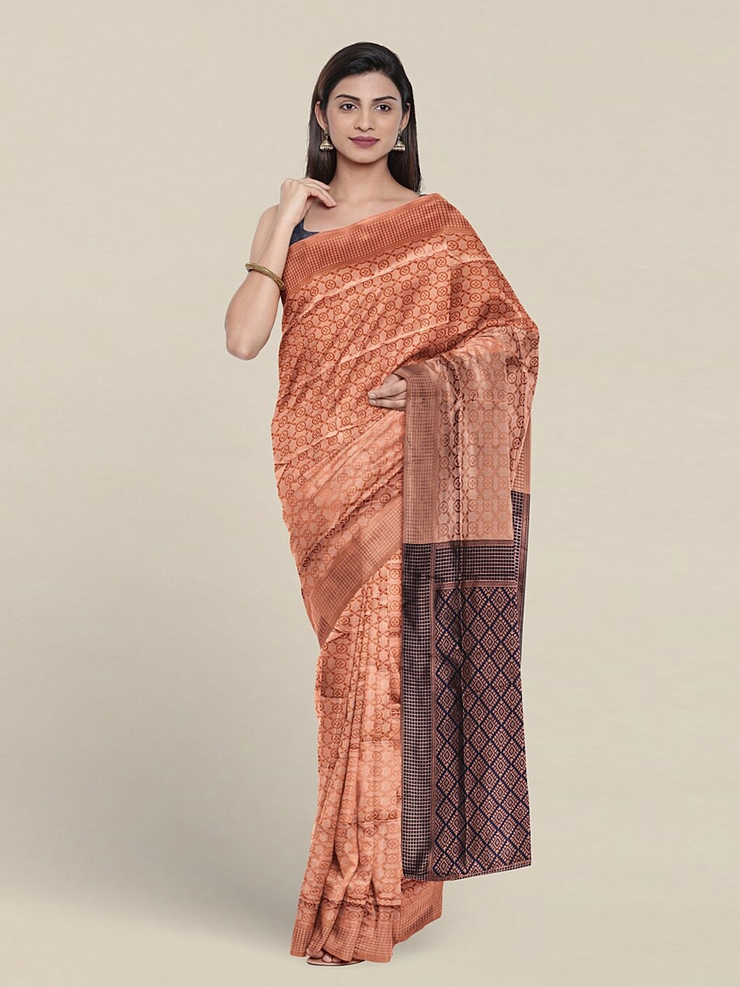 

Pothys Woven Design Zari Jute Silk Saree, Peach