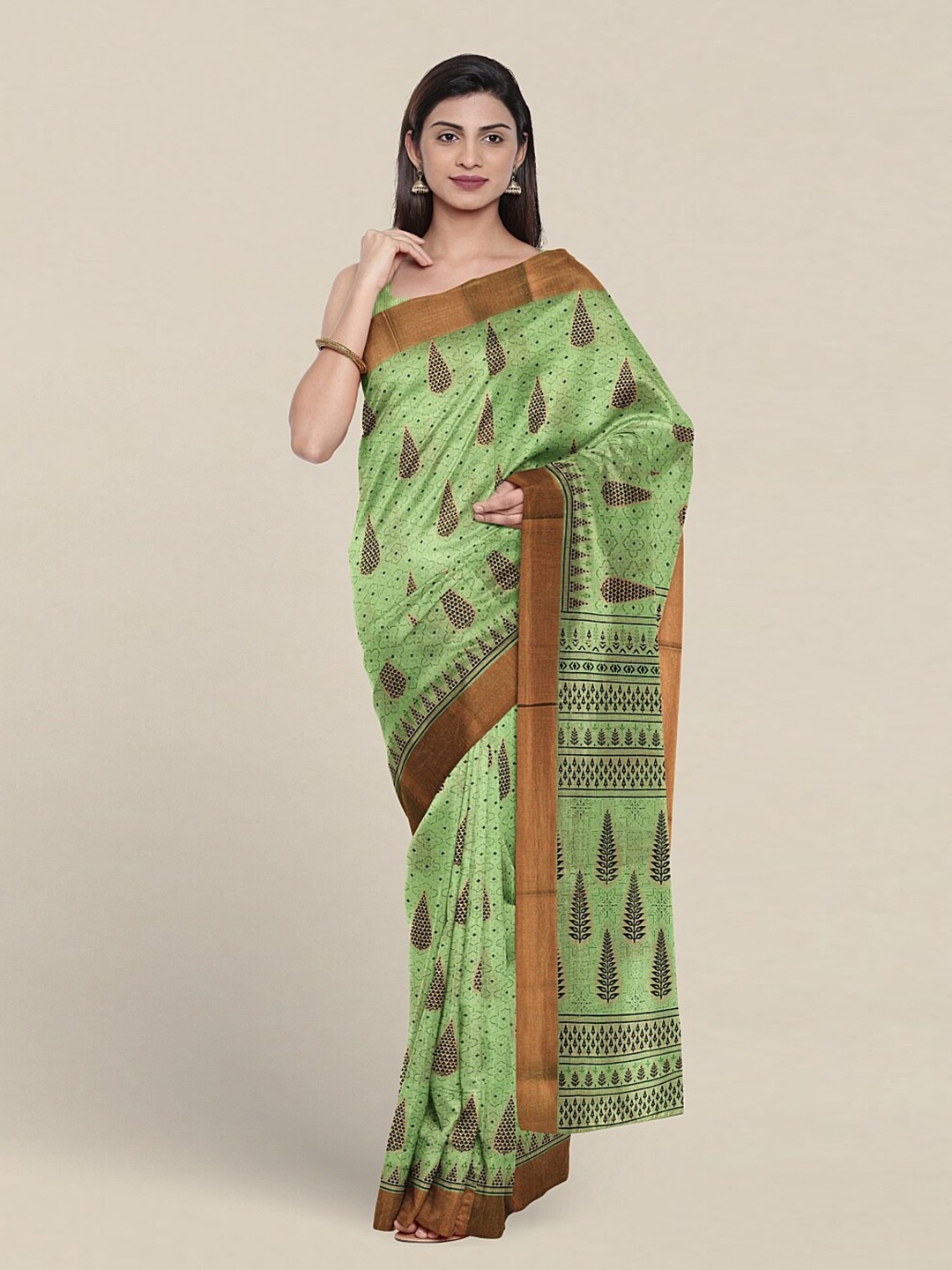 

Pothys Ethnic Motifs Printed Pure Cotton Saree, Green