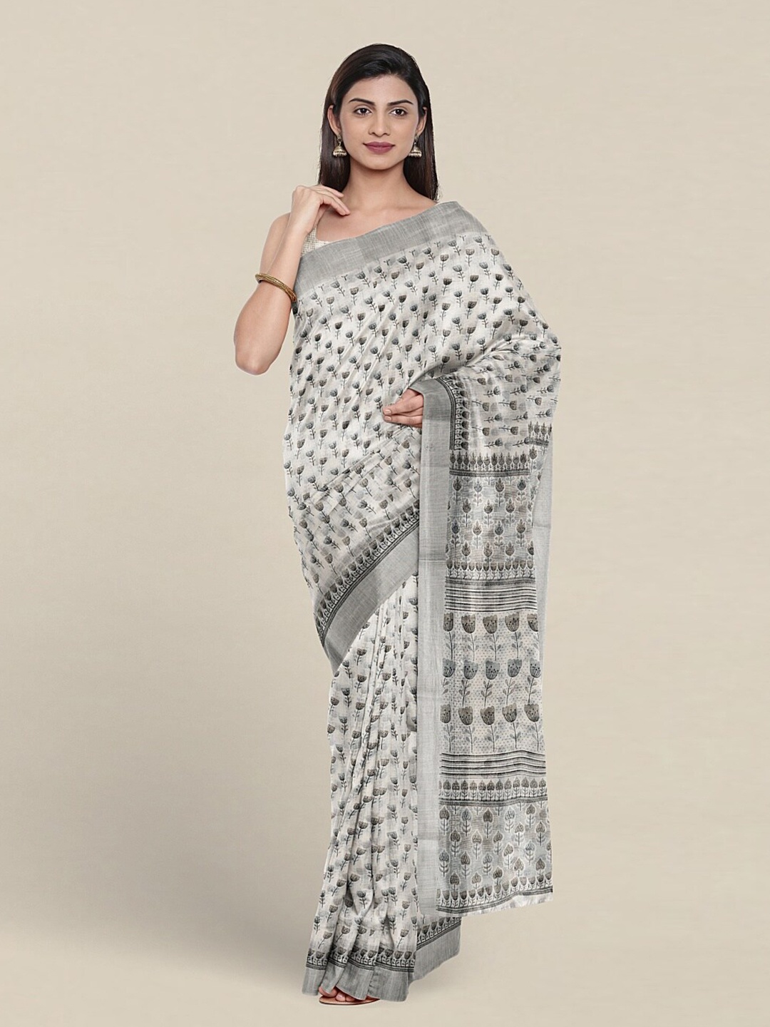 

Pothys Ethnic Motifs Printed Pure Cotton Saree, White