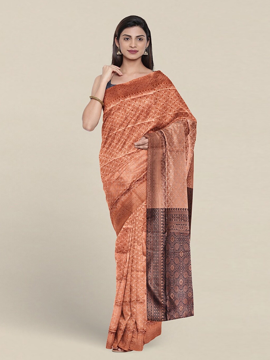 

Pothys Ethnic Motifs Woven Design Zari Jute Silk Saree, Peach