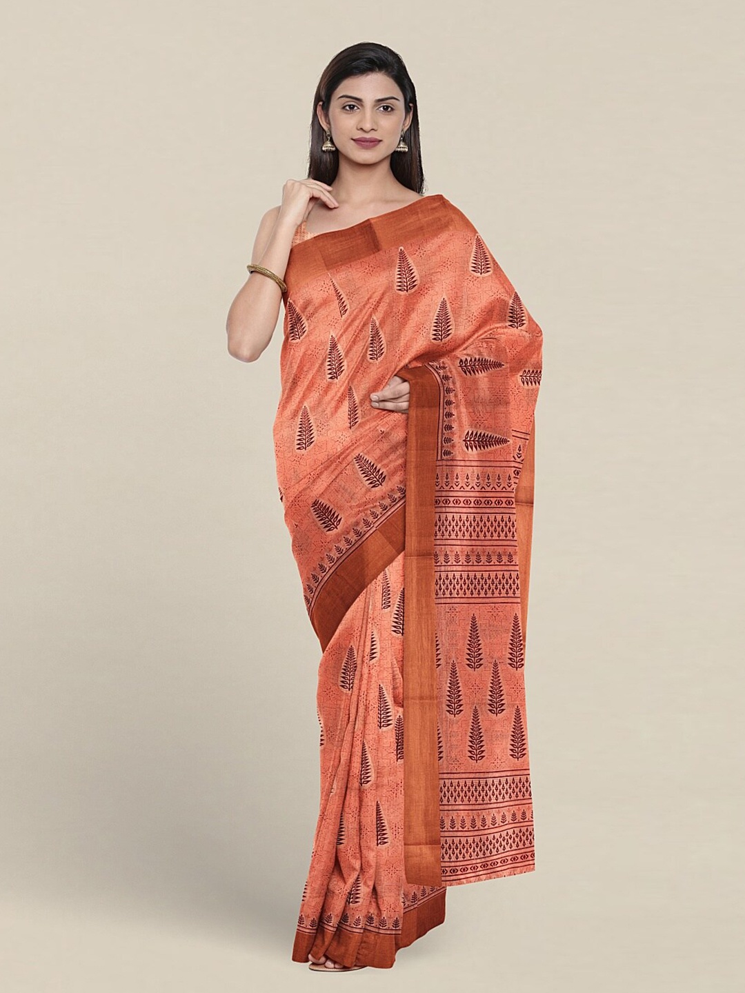 

Pothys Ethnic Motifs Printed Pure Cotton Saree, Peach