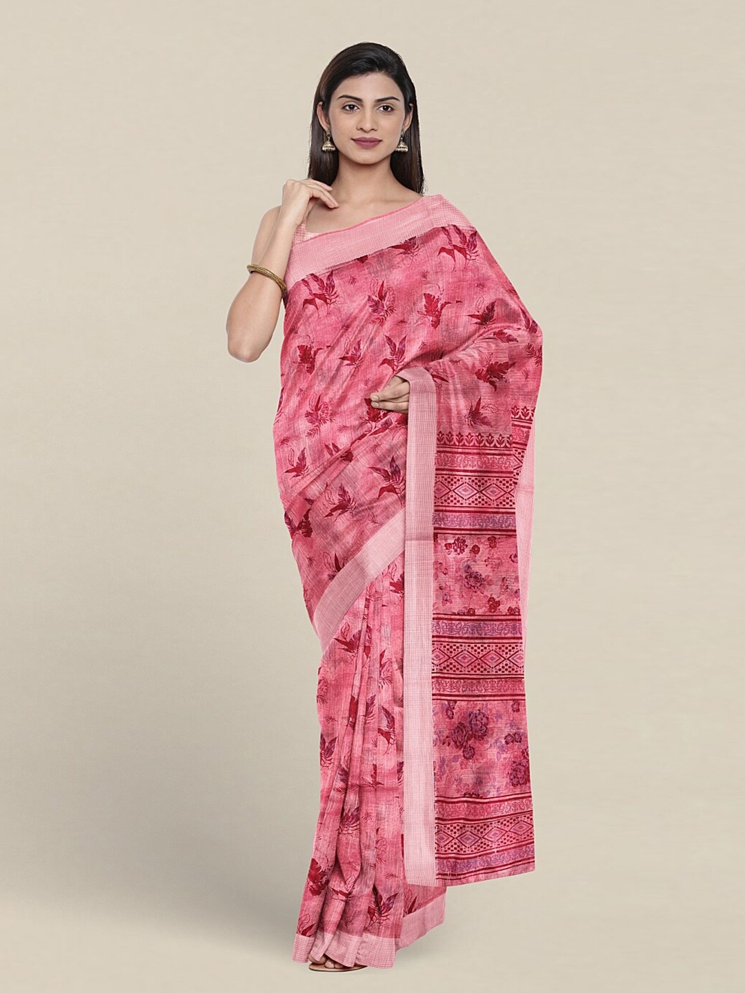 

Pothys Floral Printed Pure Cotton Saree, Pink