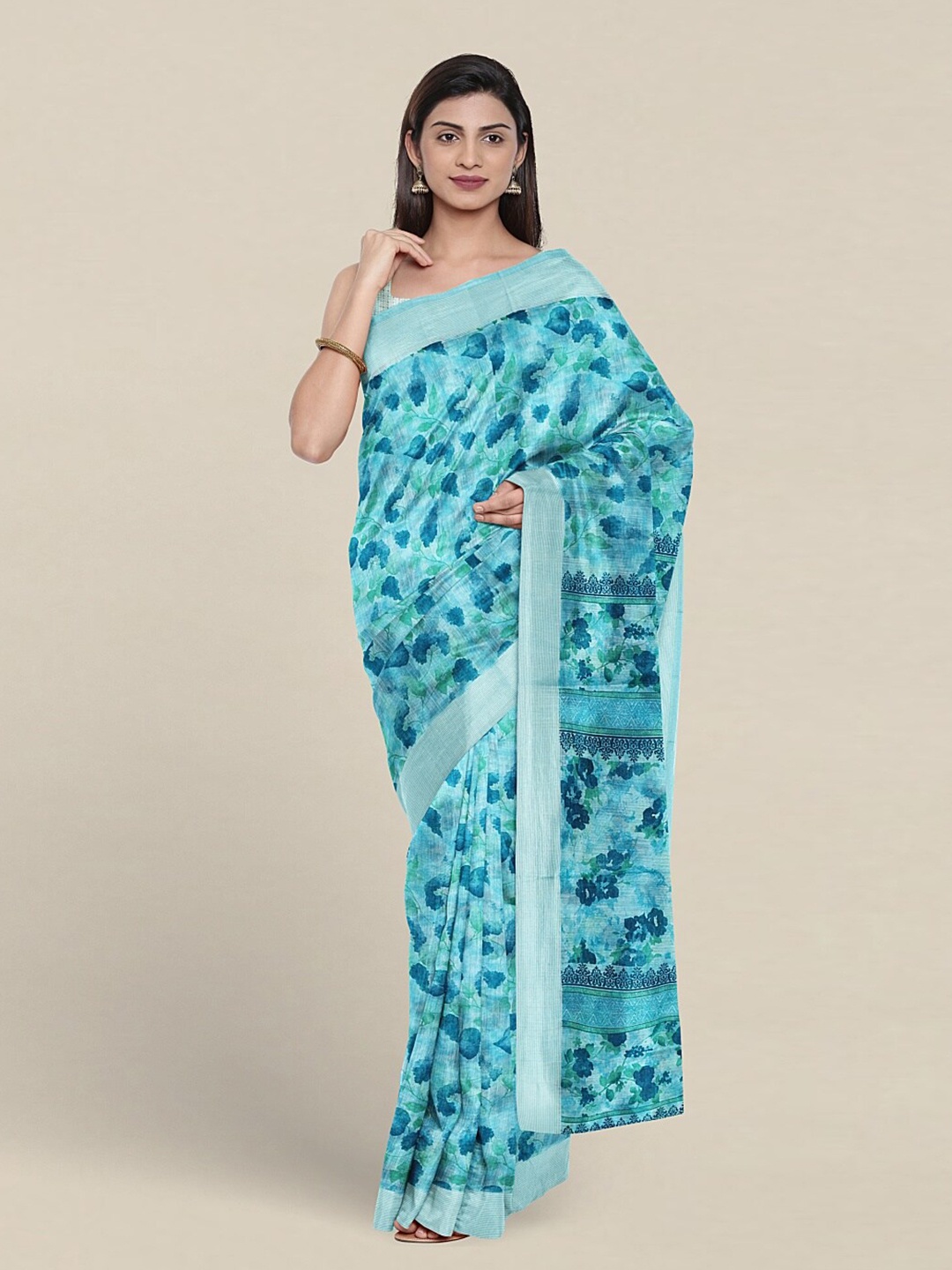 

Pothys Floral Printed Pure Cotton Saree, Blue