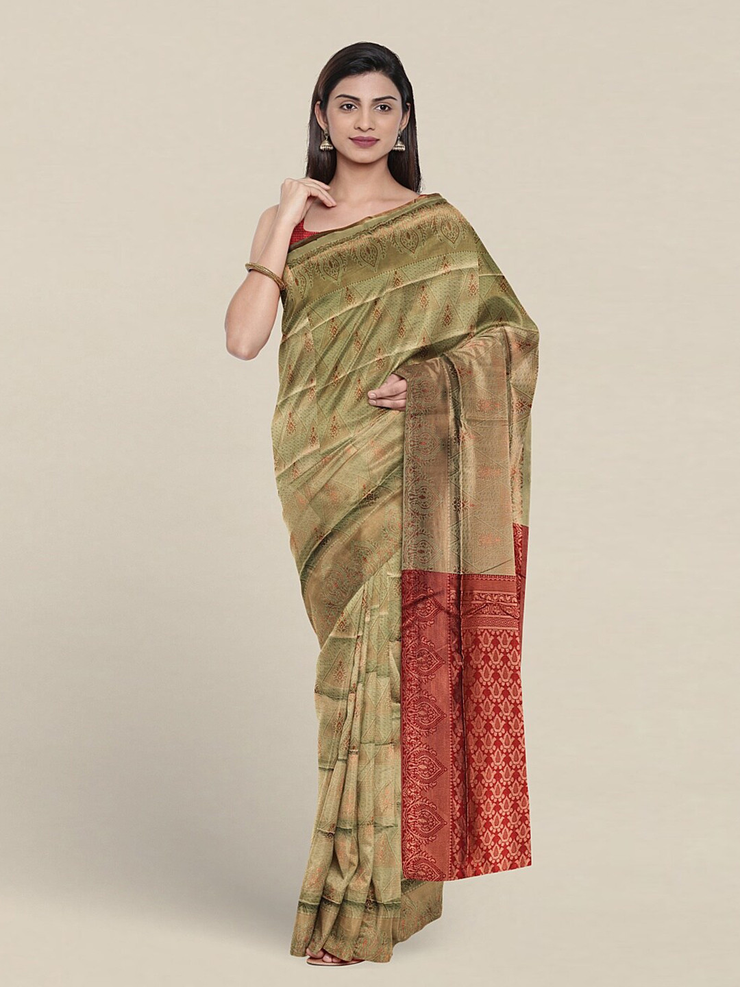 

Pothys Ethnic Motifs Woven Design Jute Silk Saree, Green