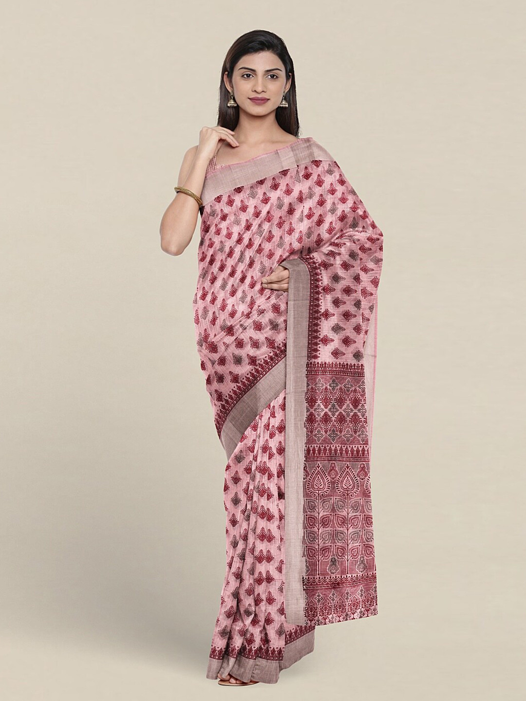 

Pothys Ethnic Motifs Printed Pure Cotton Saree, Pink