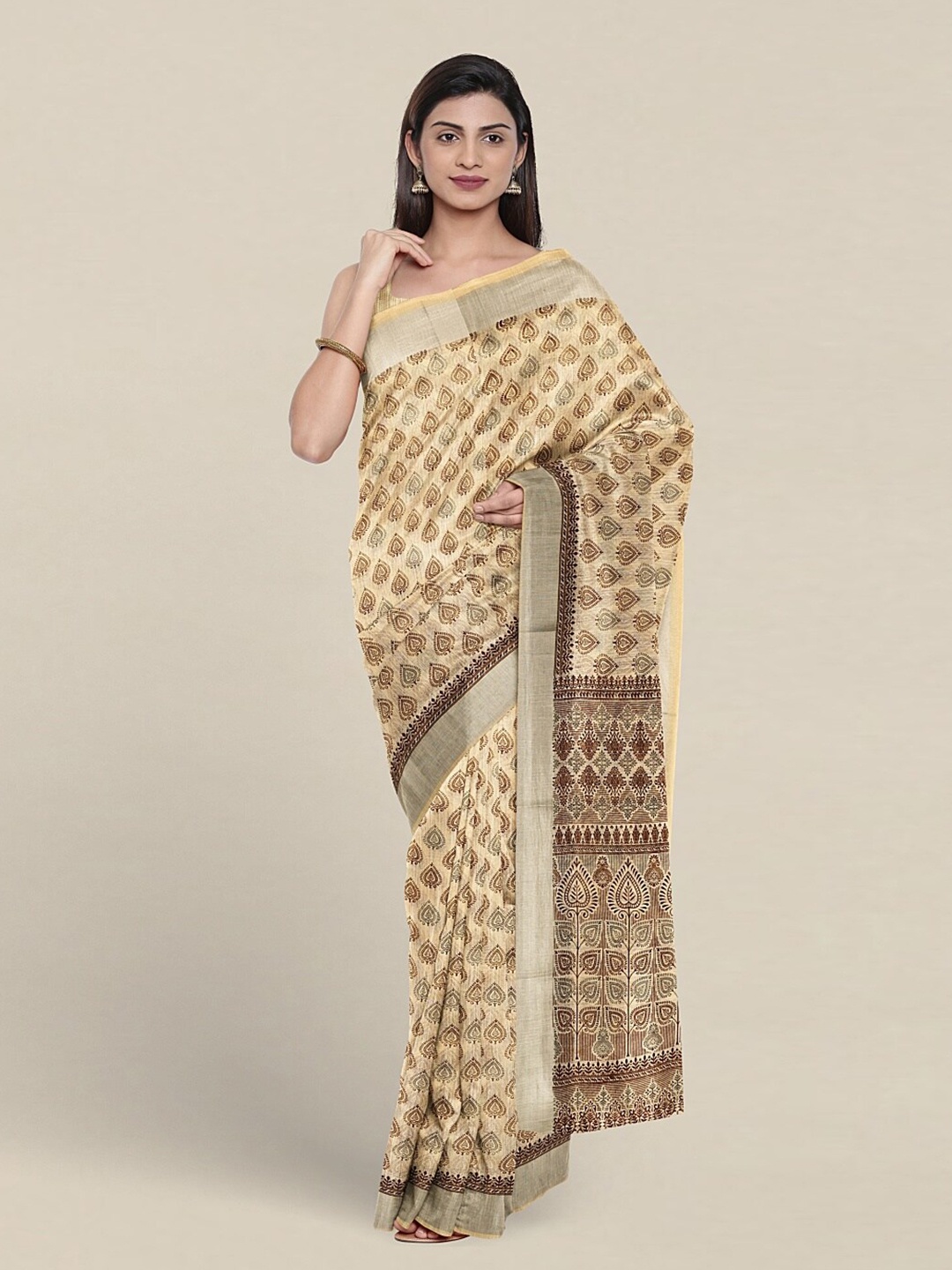 

Pothys Ethnic Motifs Printed Pure Cotton Saree, Beige